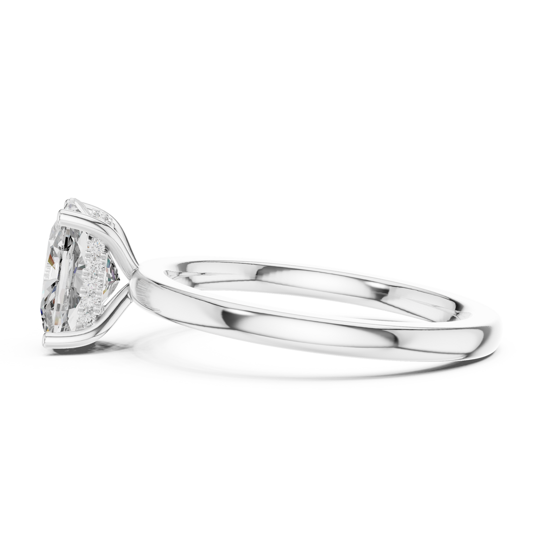 Cushion Cut Solitaire Diamond Ring with Hidden Halo Detail