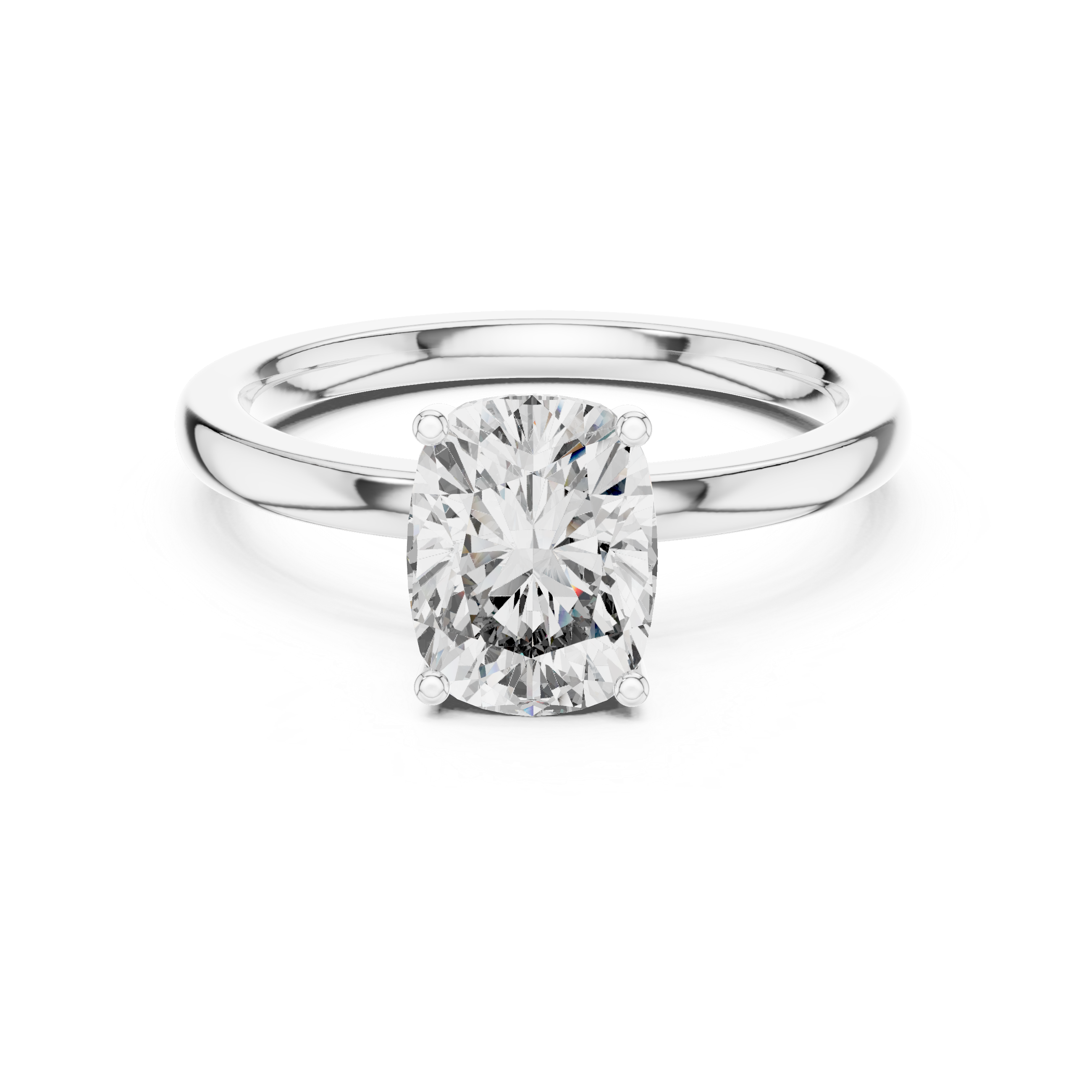 Cushion Cut Solitaire Diamond Ring with Hidden Halo Detail