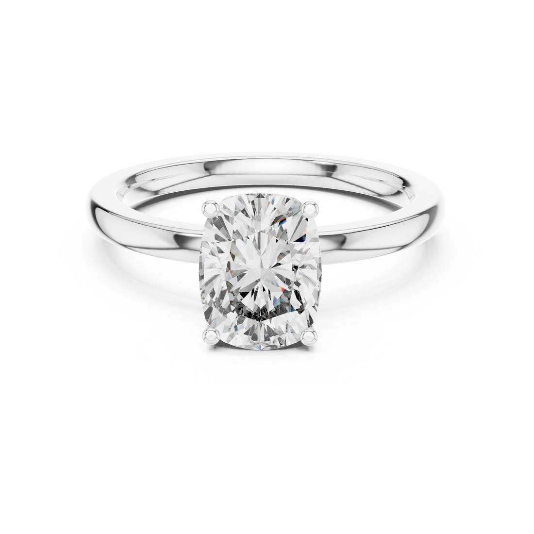 Cushion Cut Solitaire Diamond Ring with Hidden Halo Detail