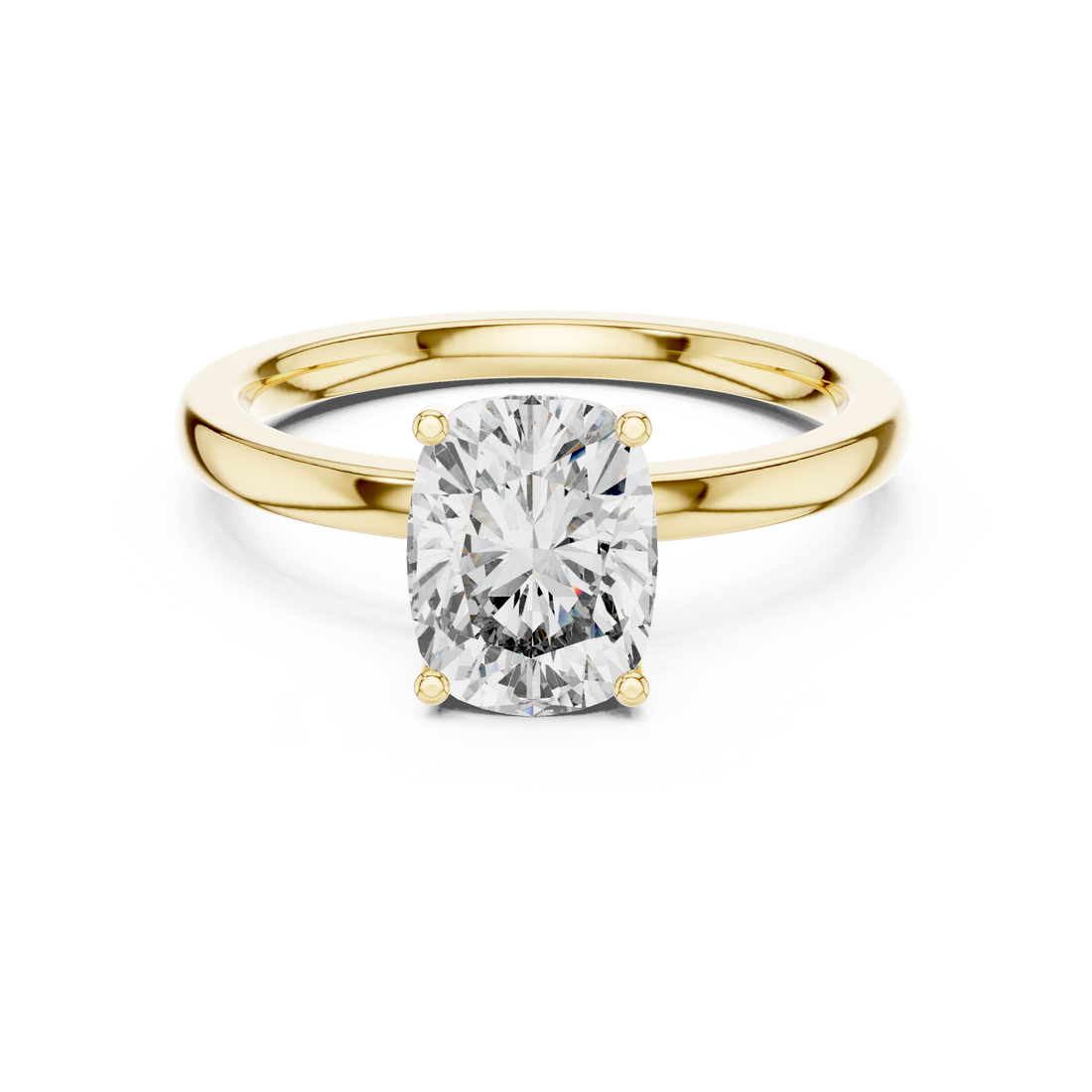 Cushion Cut Solitaire Diamond Ring with Hidden Halo Detail