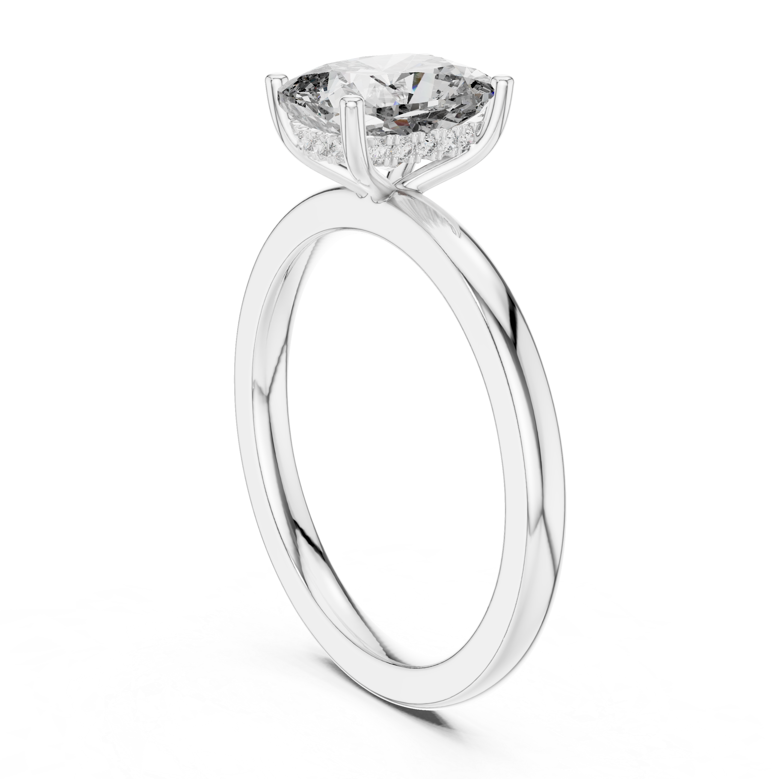 Cushion Cut Solitaire Diamond Ring with Hidden Halo Detail