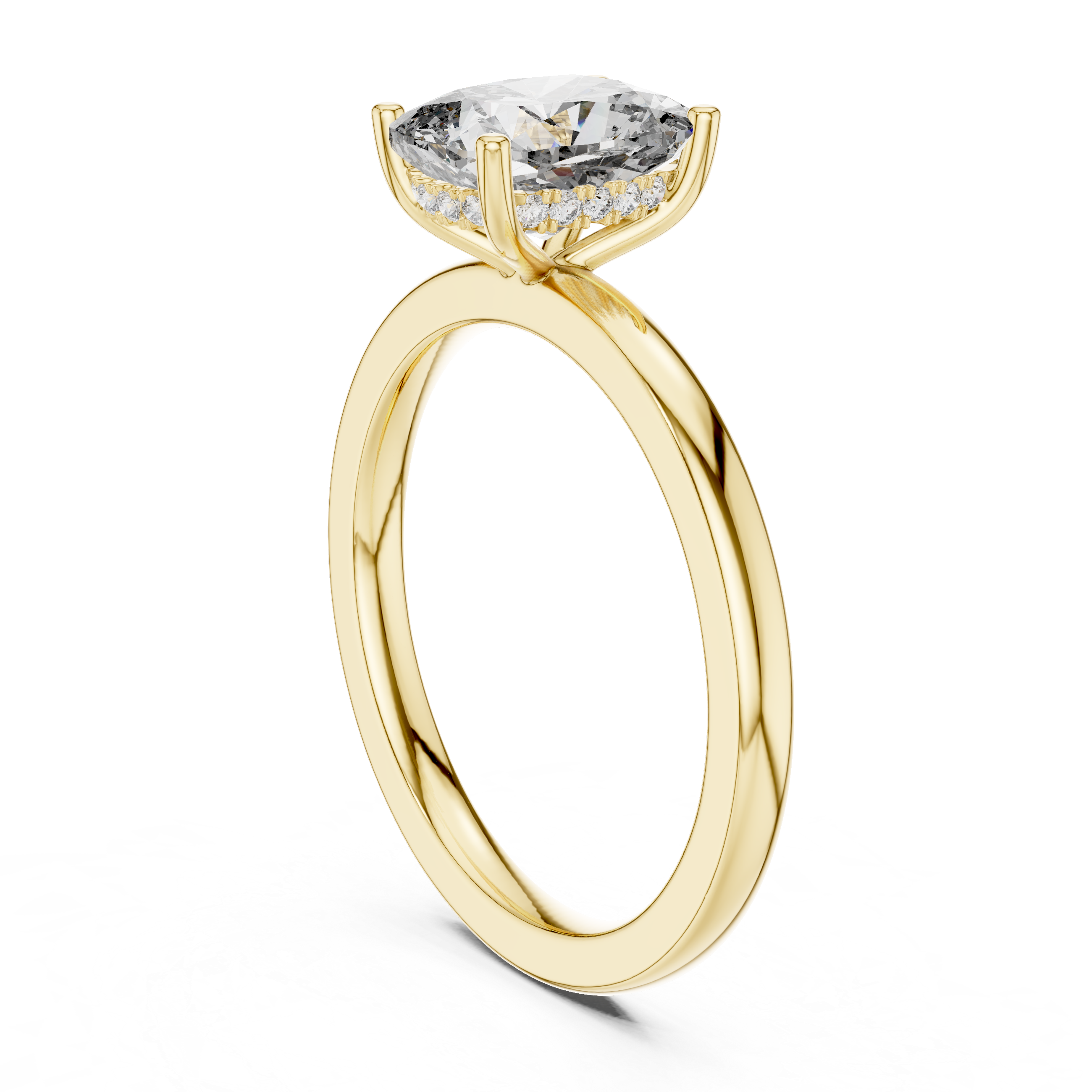 Cushion Cut Solitaire Diamond Ring with Hidden Halo Detail
