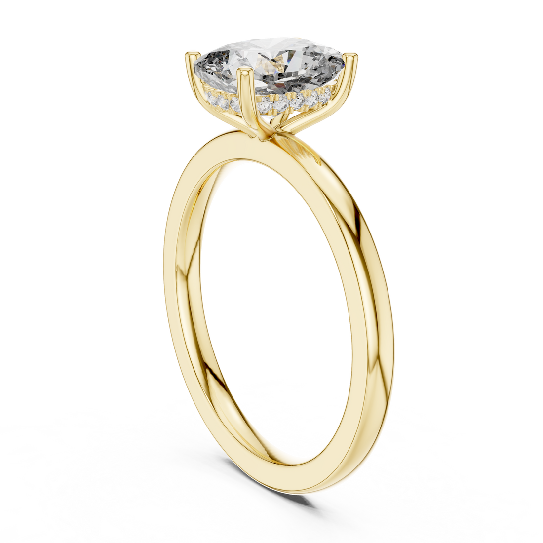 Cushion Cut Solitaire Diamond Ring with Hidden Halo Detail