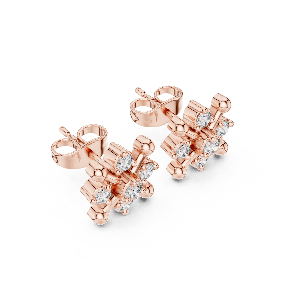 Round Brilliant Diamond Snowflake Cluster Collet Set Geometric Stud Earrings