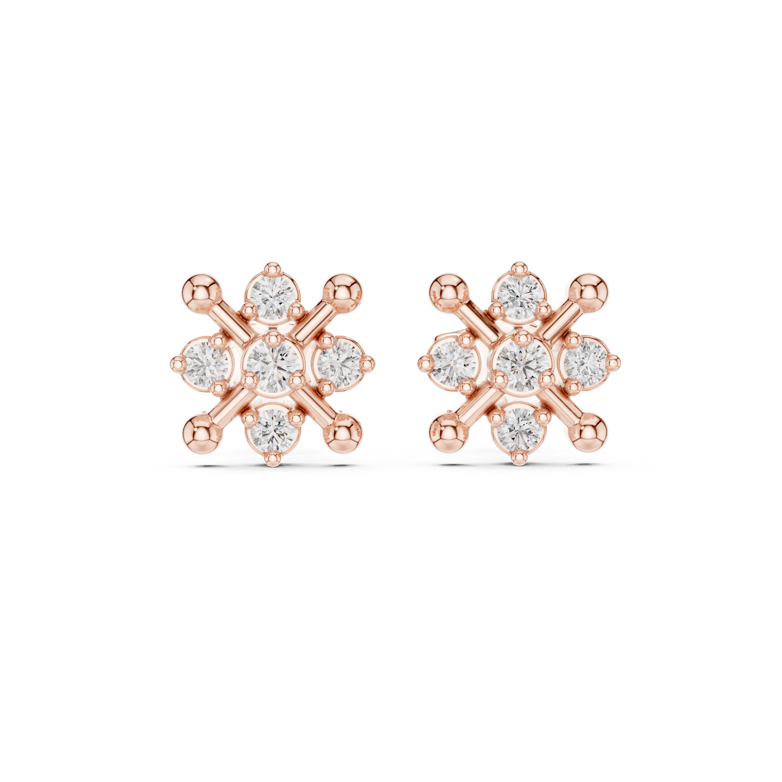 Round Brilliant Diamond Snowflake Cluster Collet Set Geometric Stud Earrings