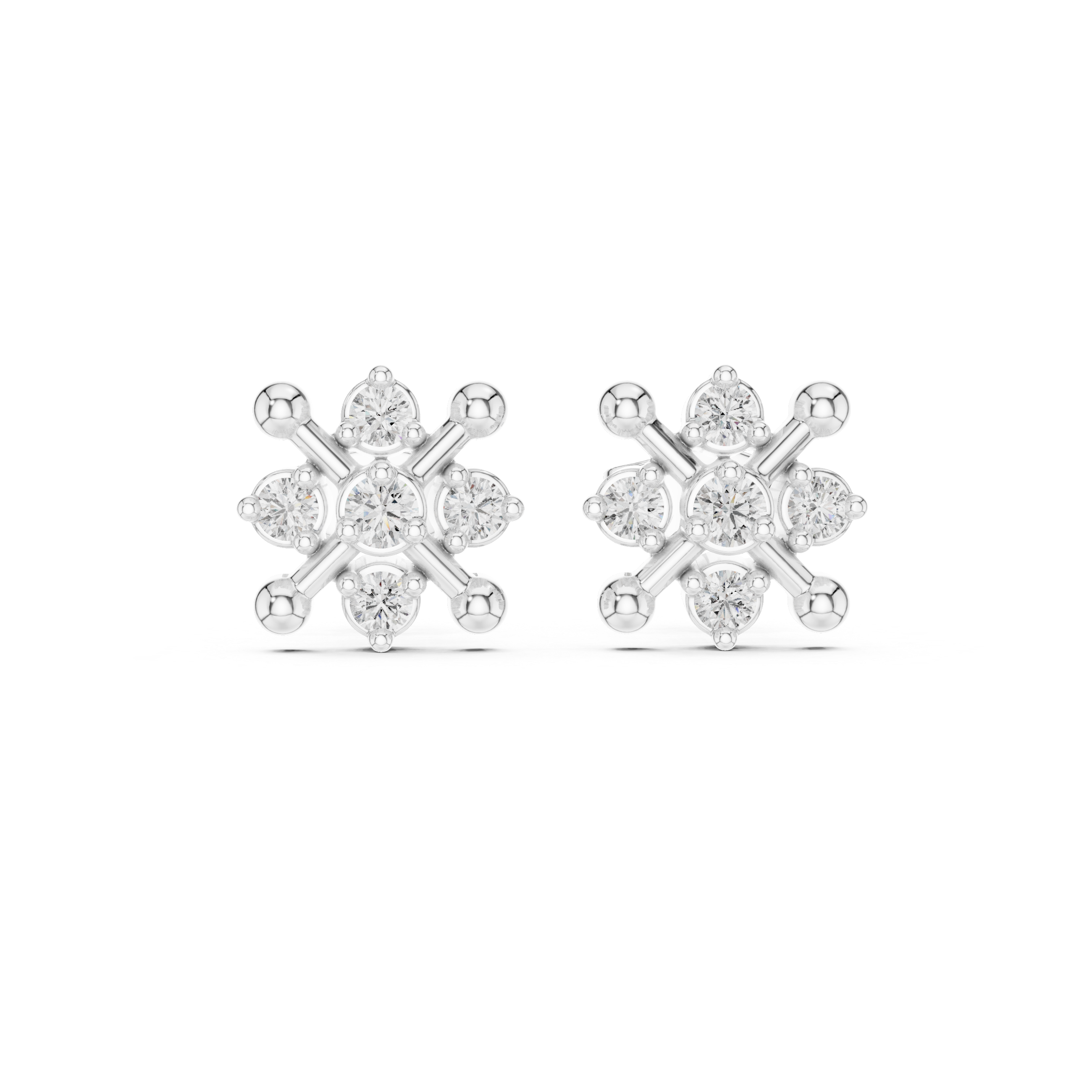 Round Brilliant Diamond Snowflake Cluster Collet Set Geometric Stud Earrings