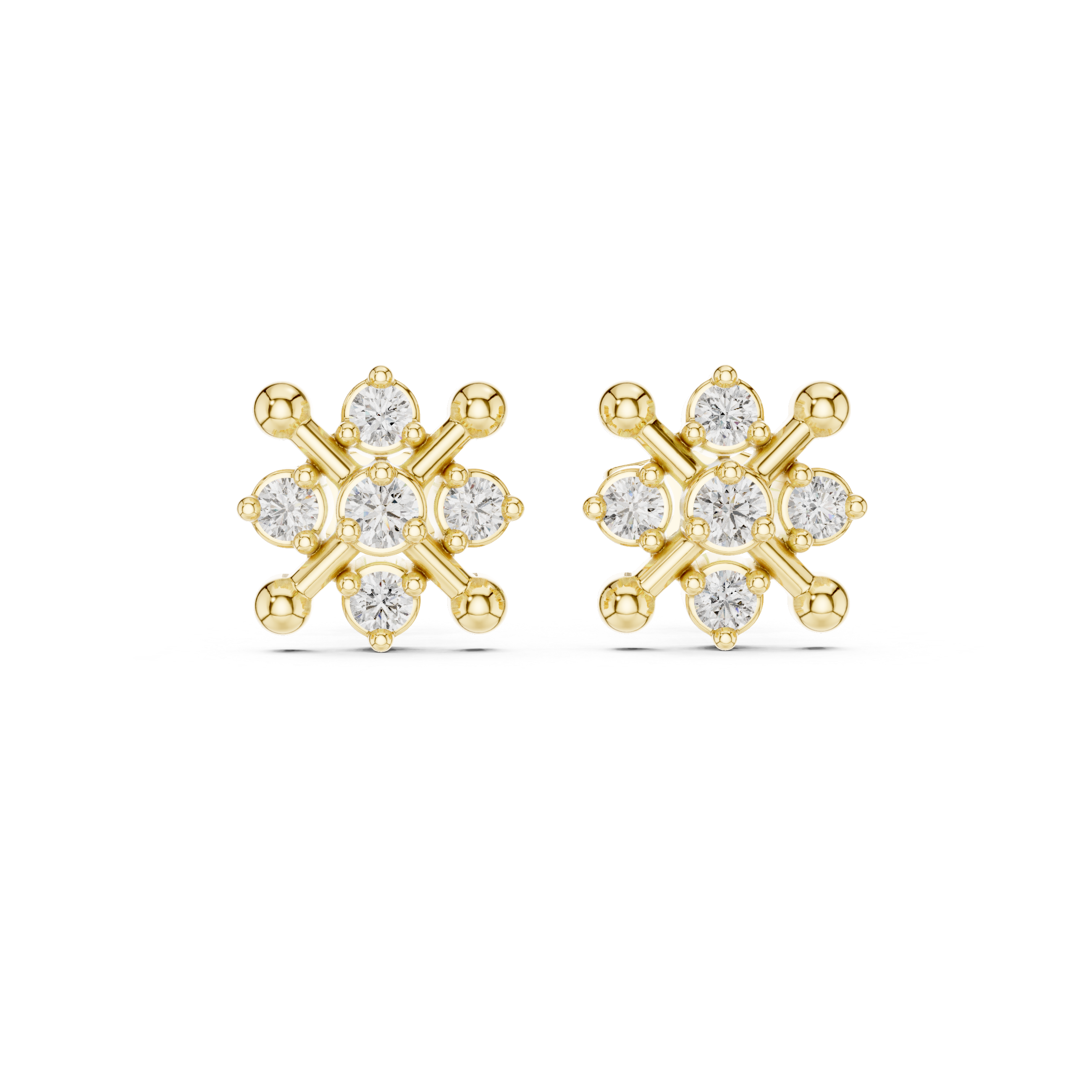 Round Brilliant Diamond Snowflake Cluster Collet Set Geometric Stud Earrings