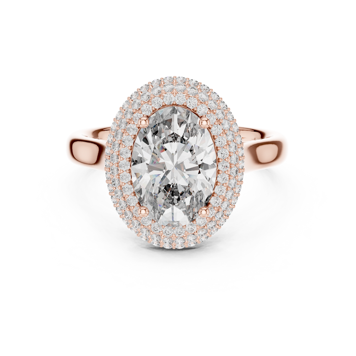 Oval Cut Diamond Double Halo Ring with Pavé Accents