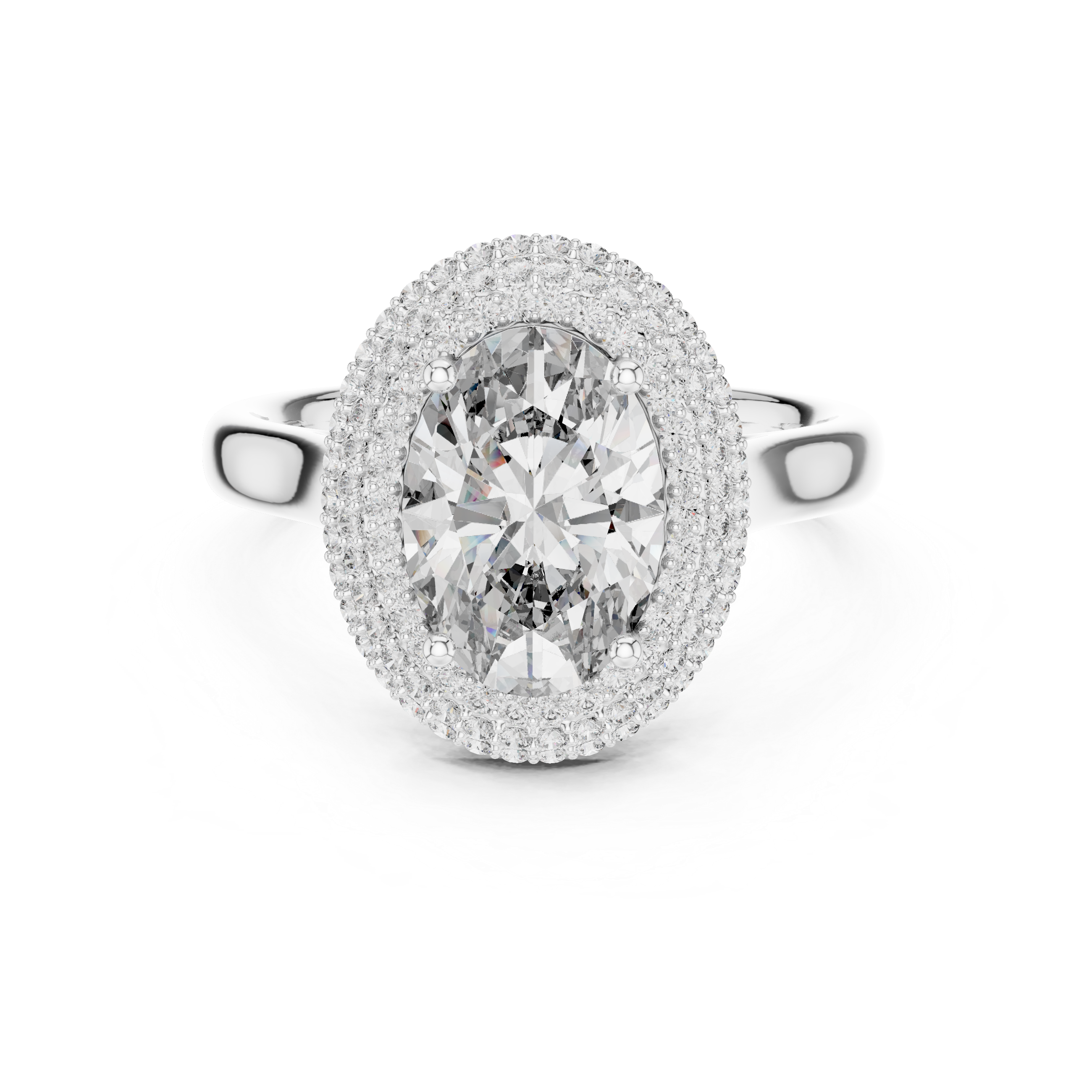 Oval Cut Diamond Double Halo Ring with Pavé Accents