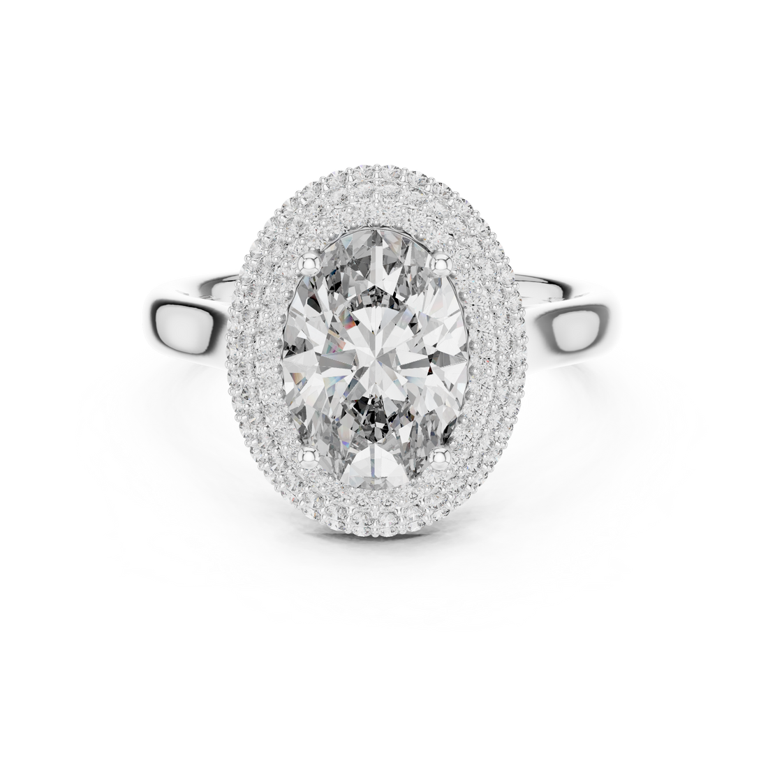 Oval Cut Diamond Double Halo Ring with Pavé Accents