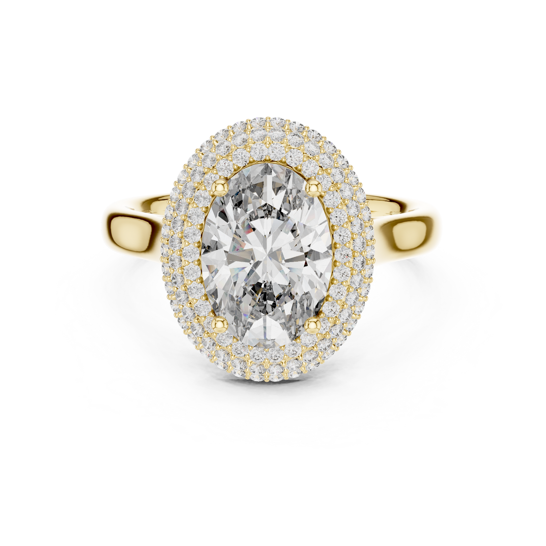 Oval Cut Diamond Double Halo Ring with Pavé Accents