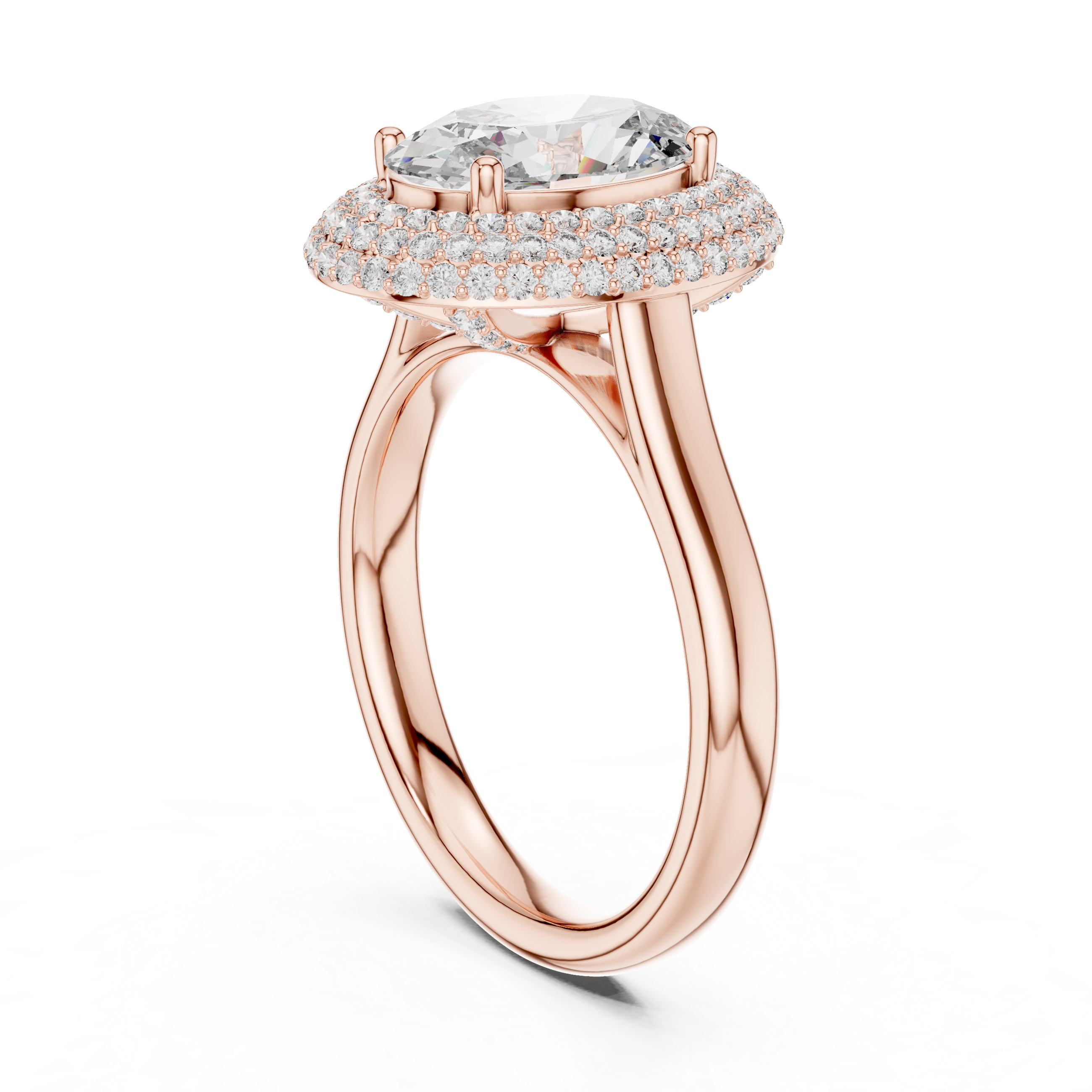 Oval Cut Diamond Double Halo Ring with Pavé Accents
