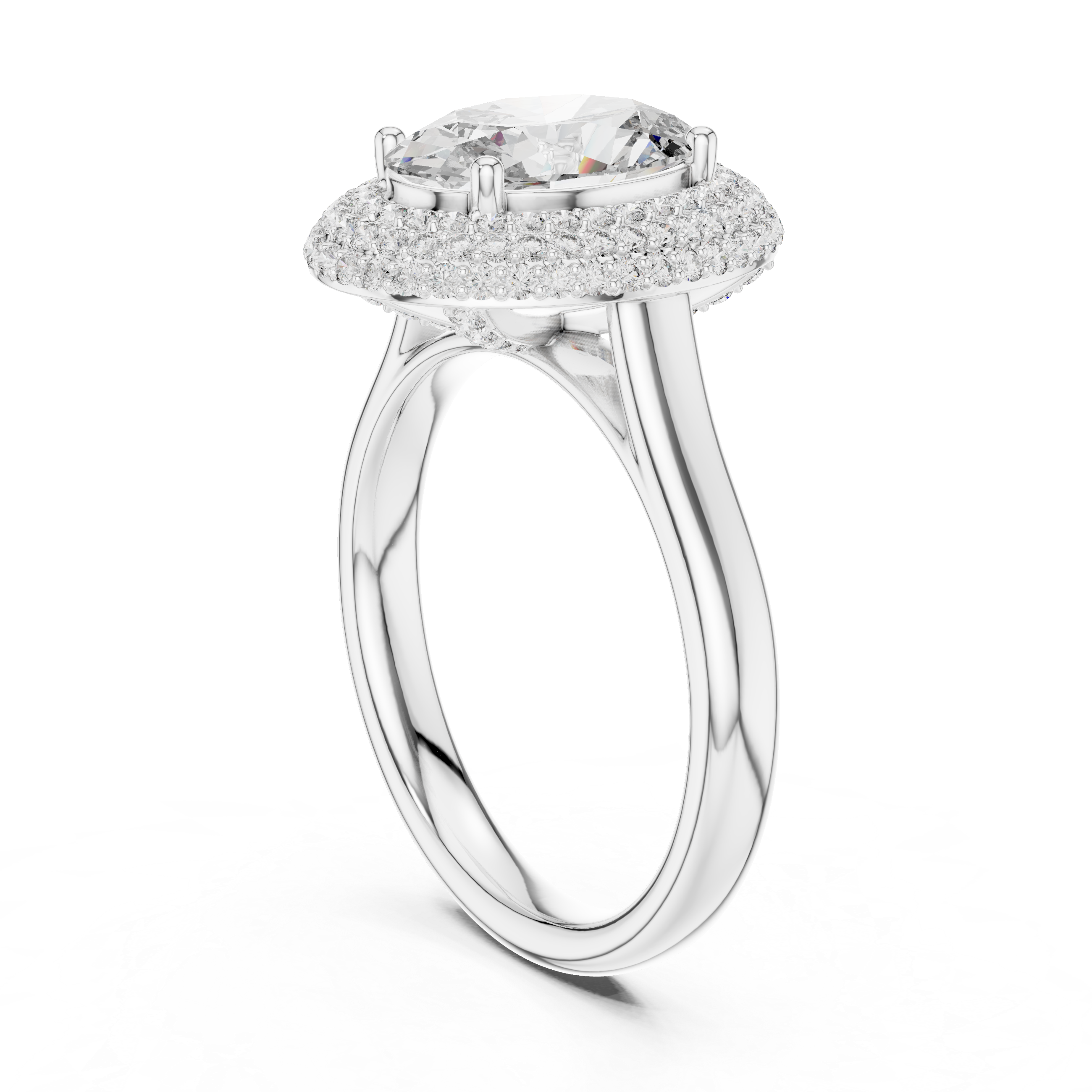 Oval Cut Diamond Double Halo Ring with Pavé Accents