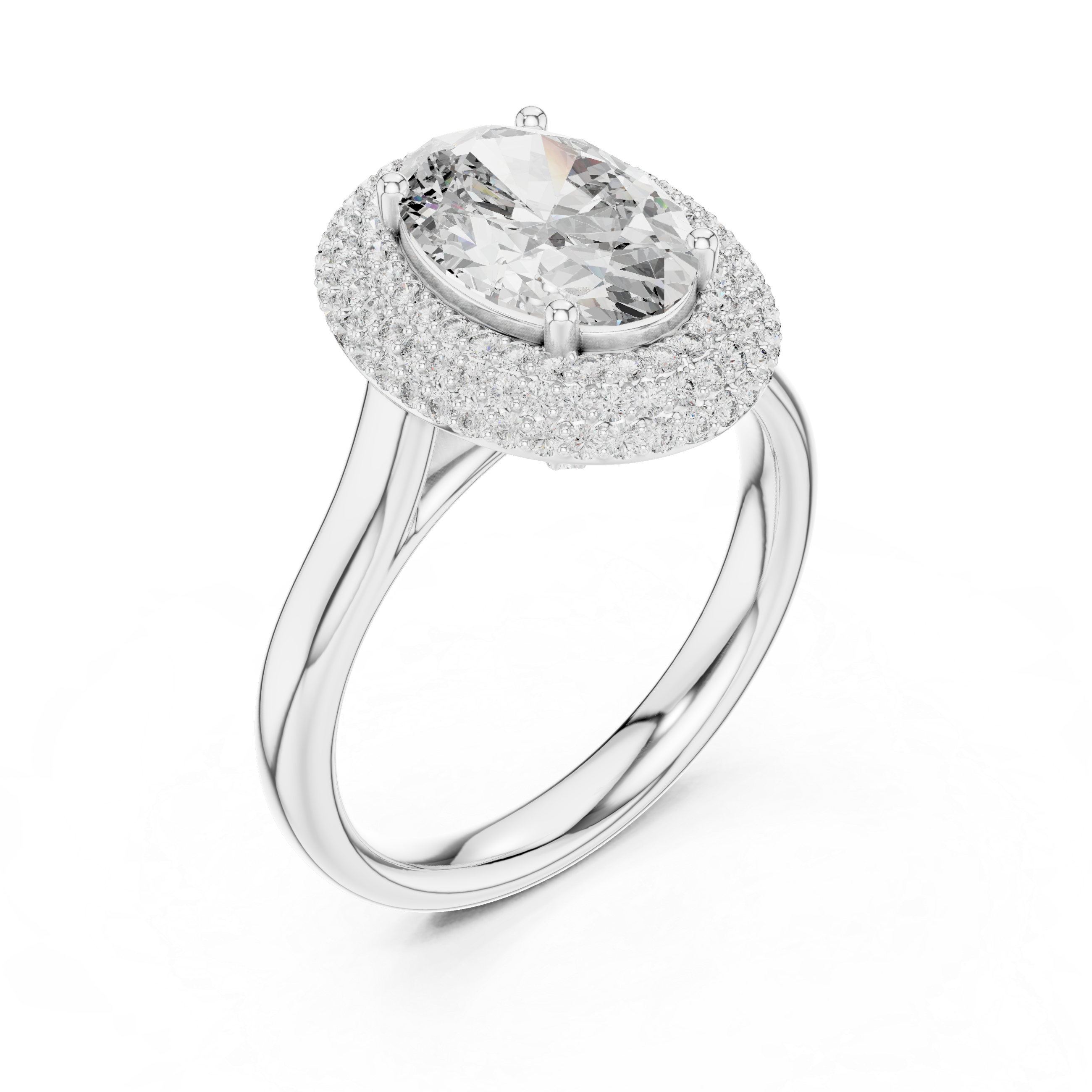 Oval Cut Diamond Double Halo Ring with Pavé Accents