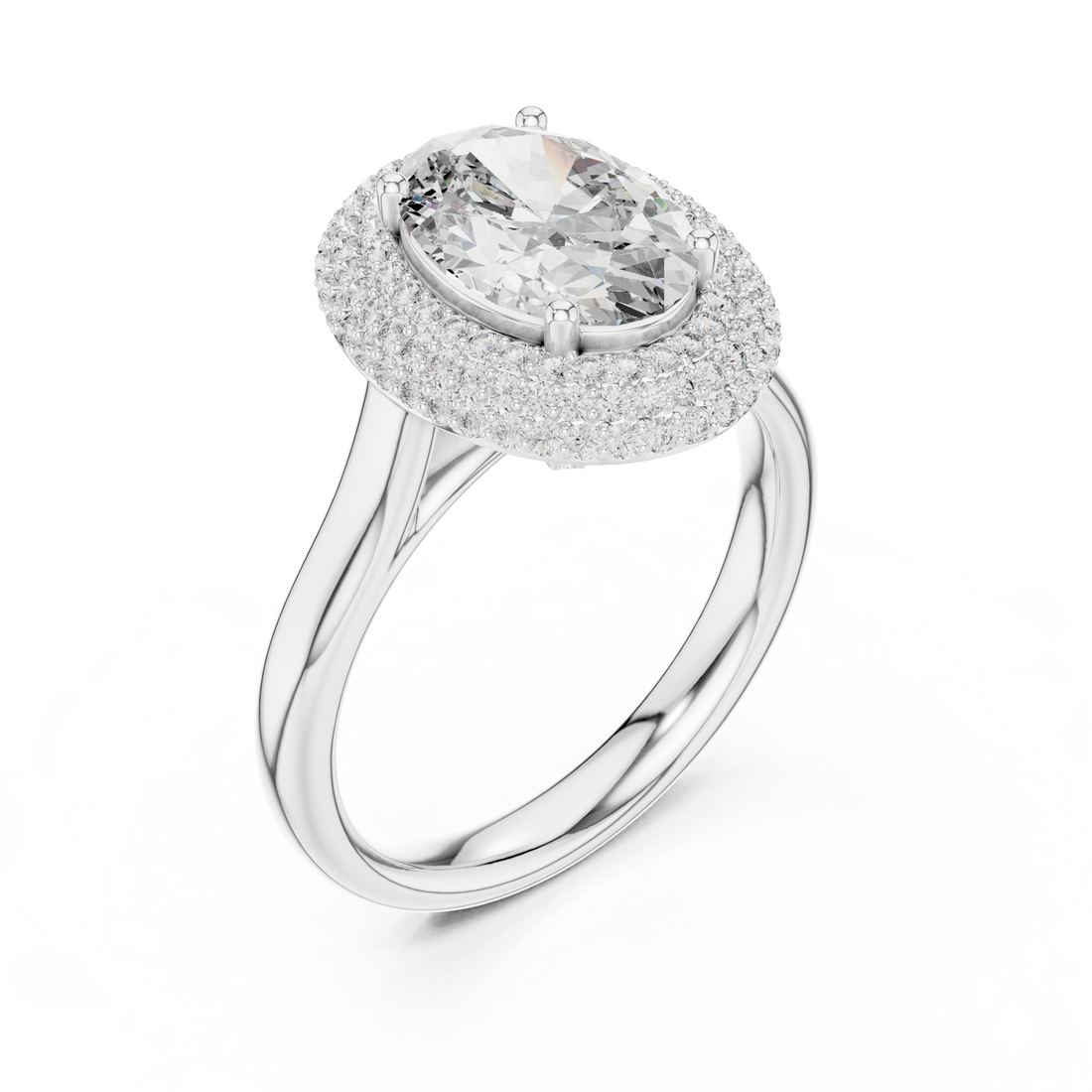 Oval Cut Diamond Double Halo Ring with Pavé Accents