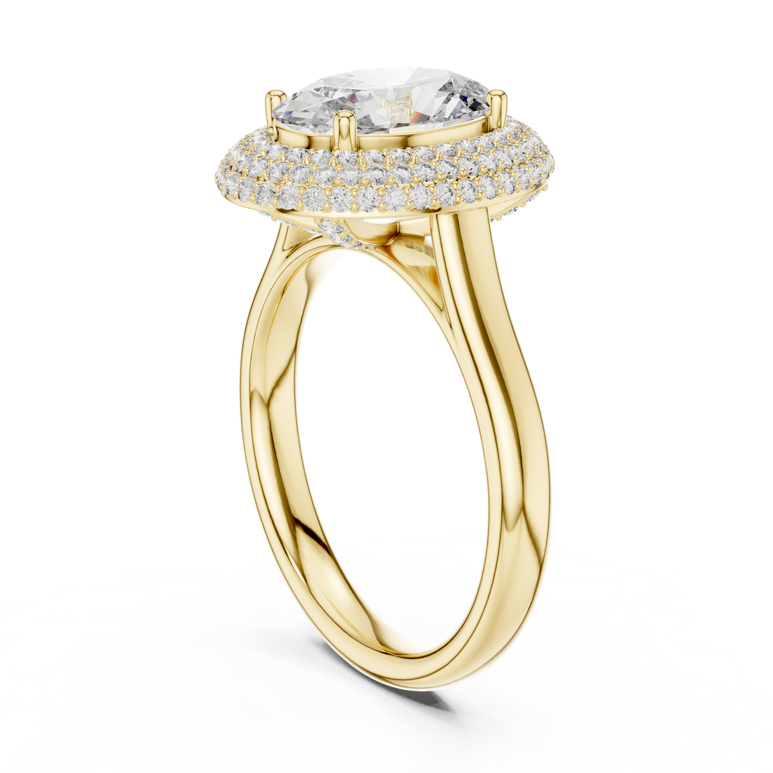 Oval Cut Diamond Double Halo Ring with Pavé Accents