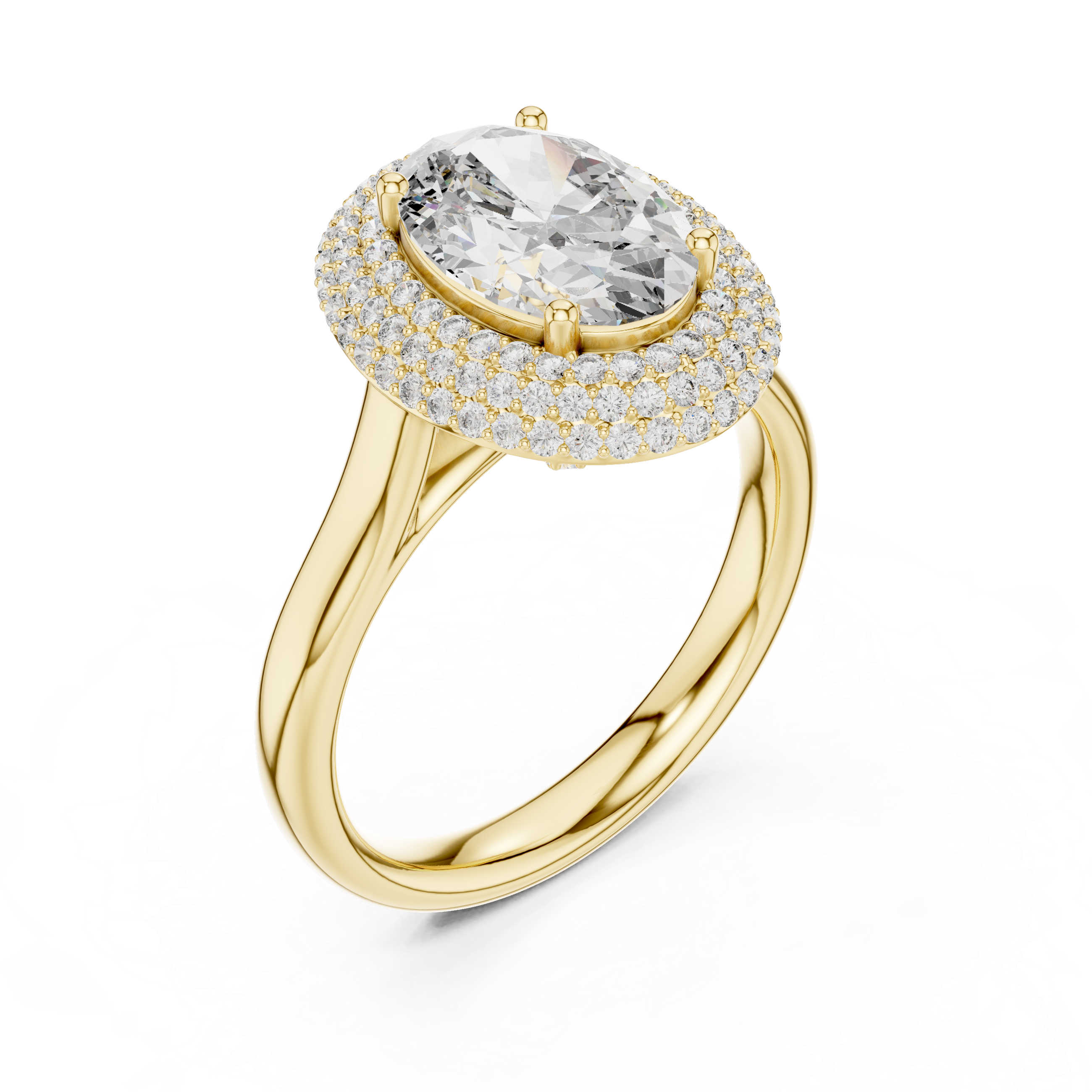 Oval Cut Diamond Double Halo Ring with Pavé Accents