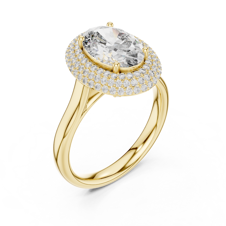 Oval Cut Diamond Double Halo Ring with Pavé Accents