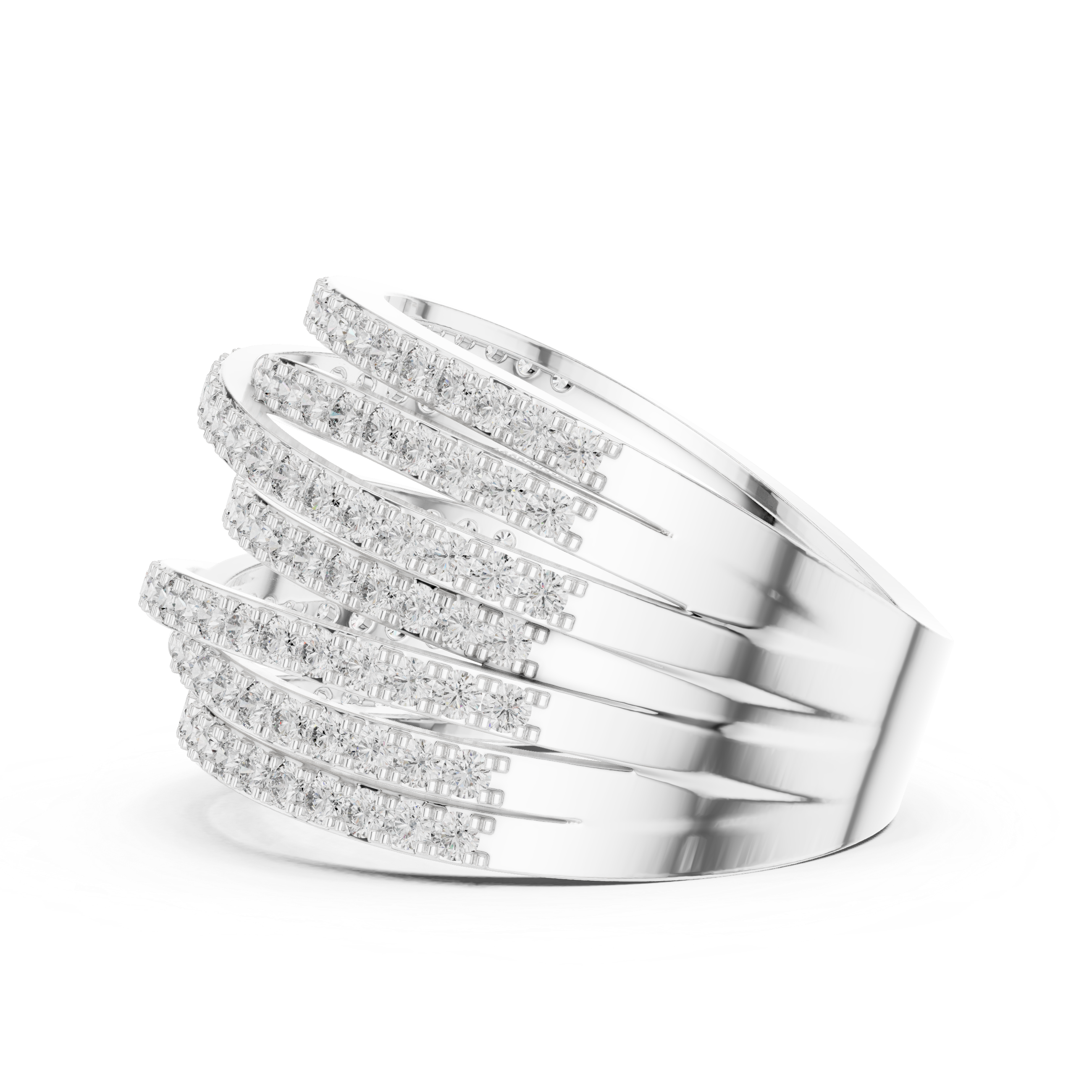 Multi Row Round Cut Diamond Twist Band Ring