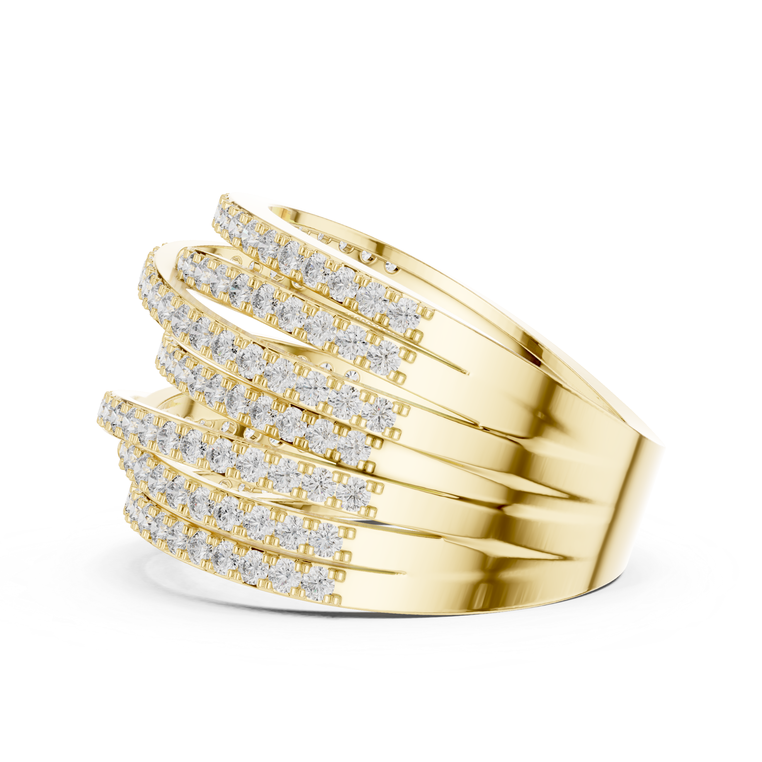 Multi Row Round Cut Diamond Twist Band Ring