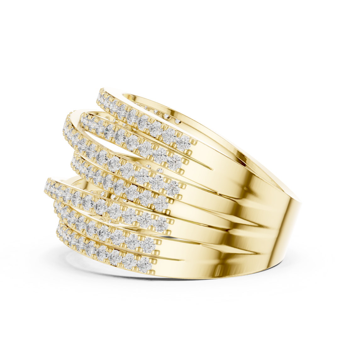 Multi Row Round Cut Diamond Twist Band Ring