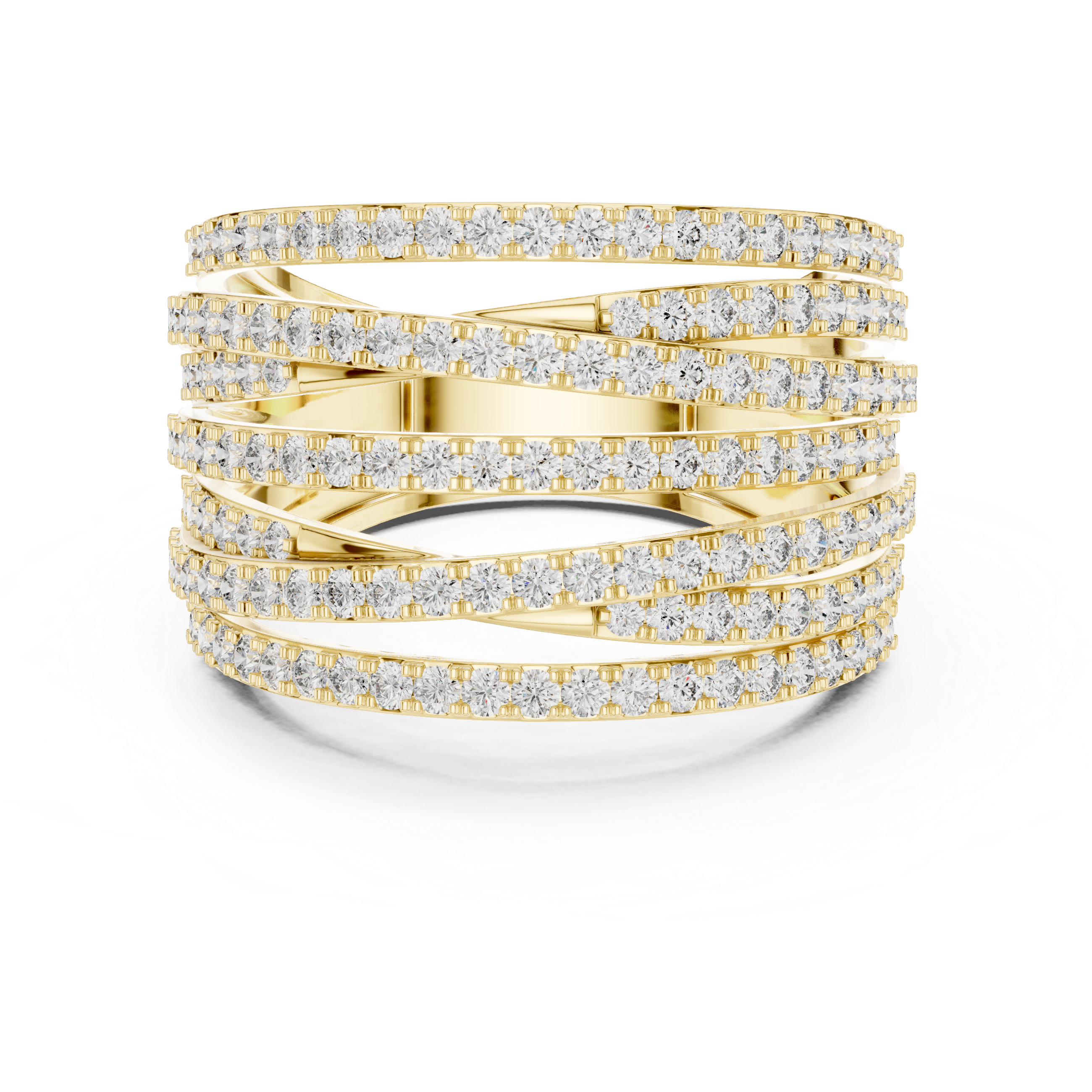 Multi Row Round Cut Diamond Twist Band Ring