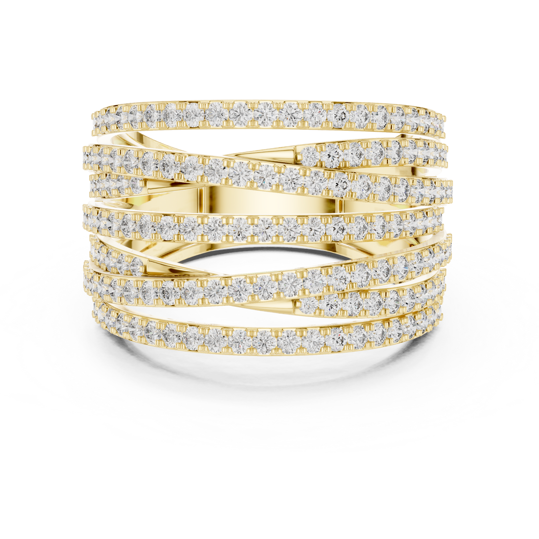 Multi Row Round Cut Diamond Twist Band Ring