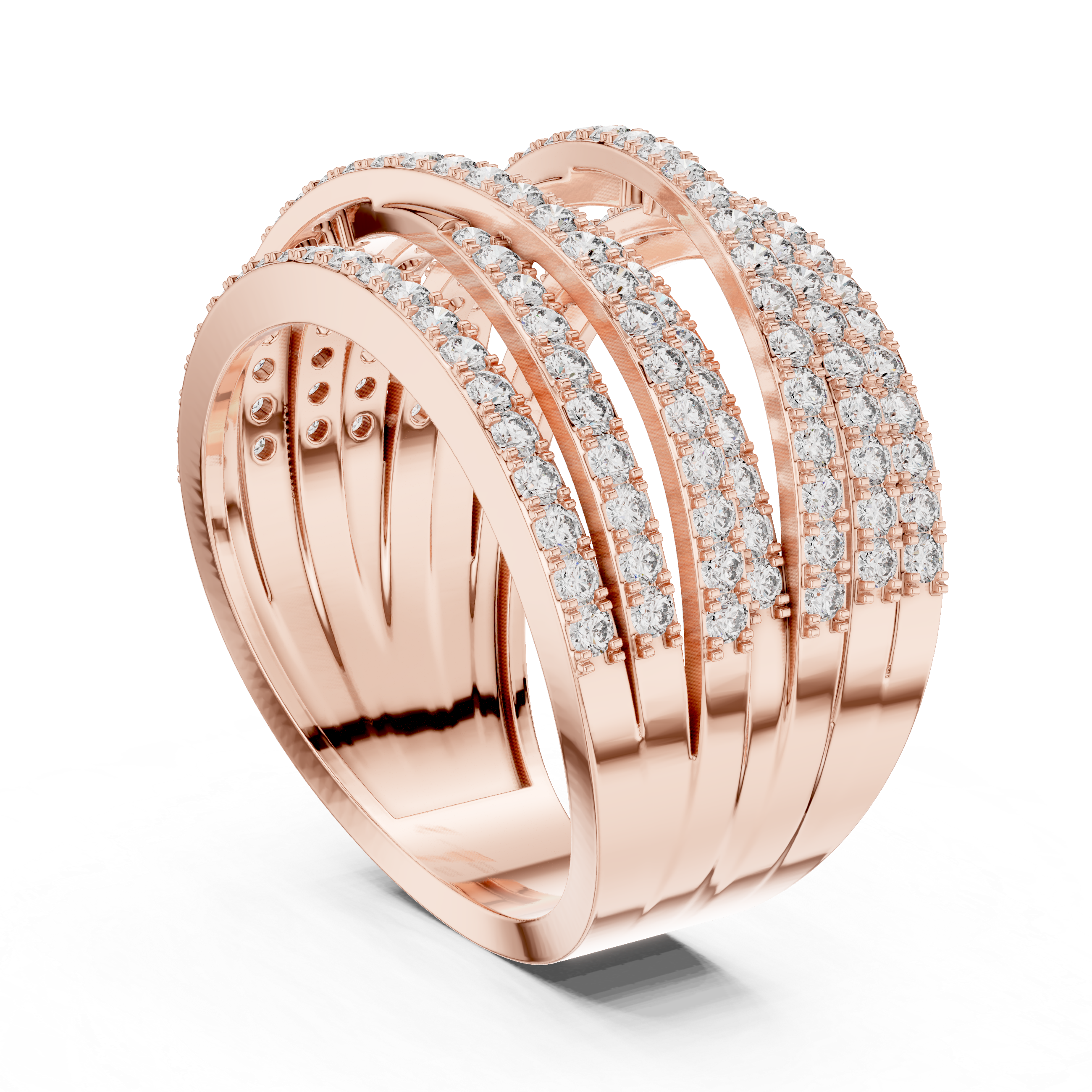 Multi Row Round Cut Diamond Twist Band Ring