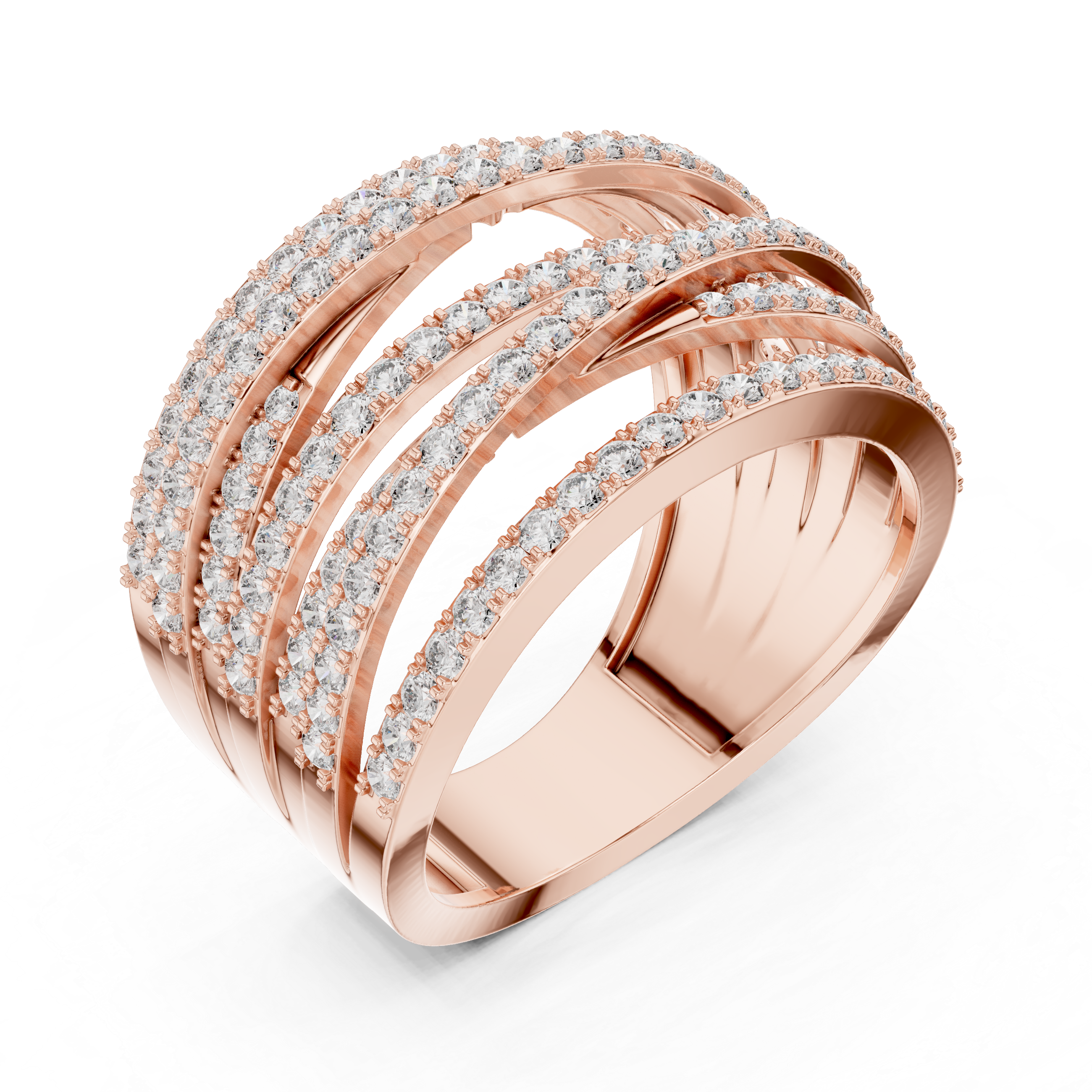 Multi Row Round Cut Diamond Twist Band Ring