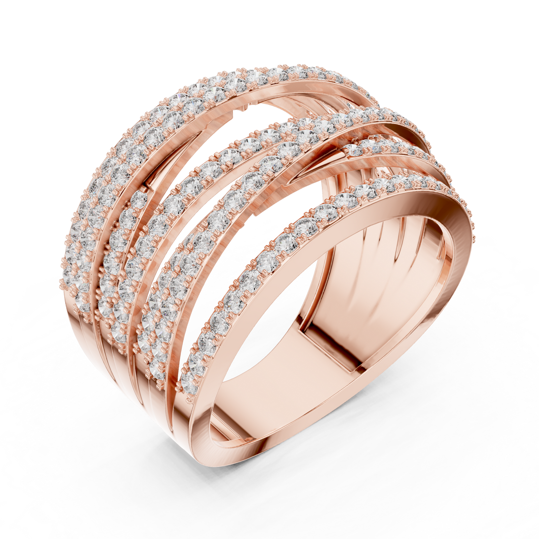 Multi Row Round Cut Diamond Twist Band Ring