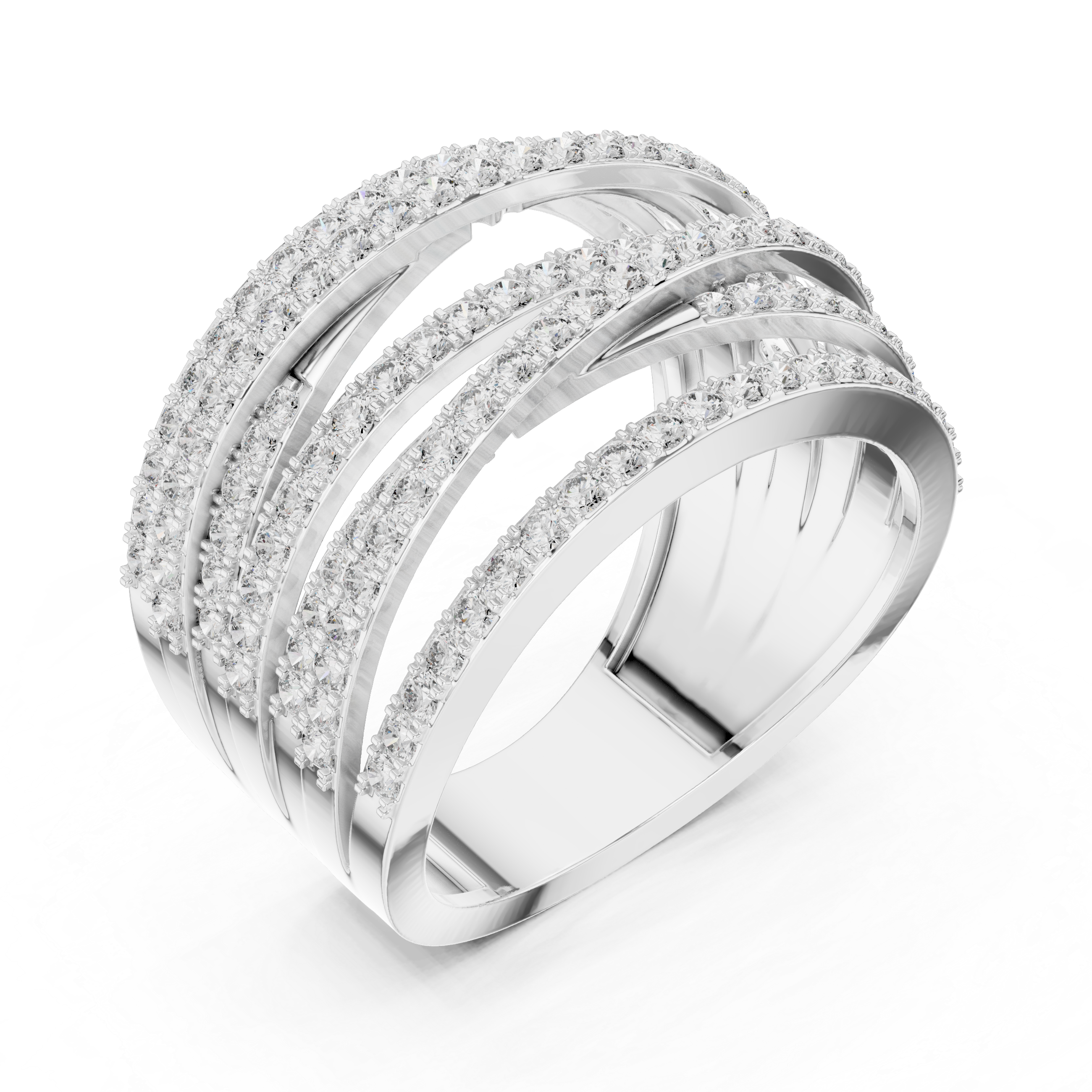 Multi Row Round Cut Diamond Twist Band Ring