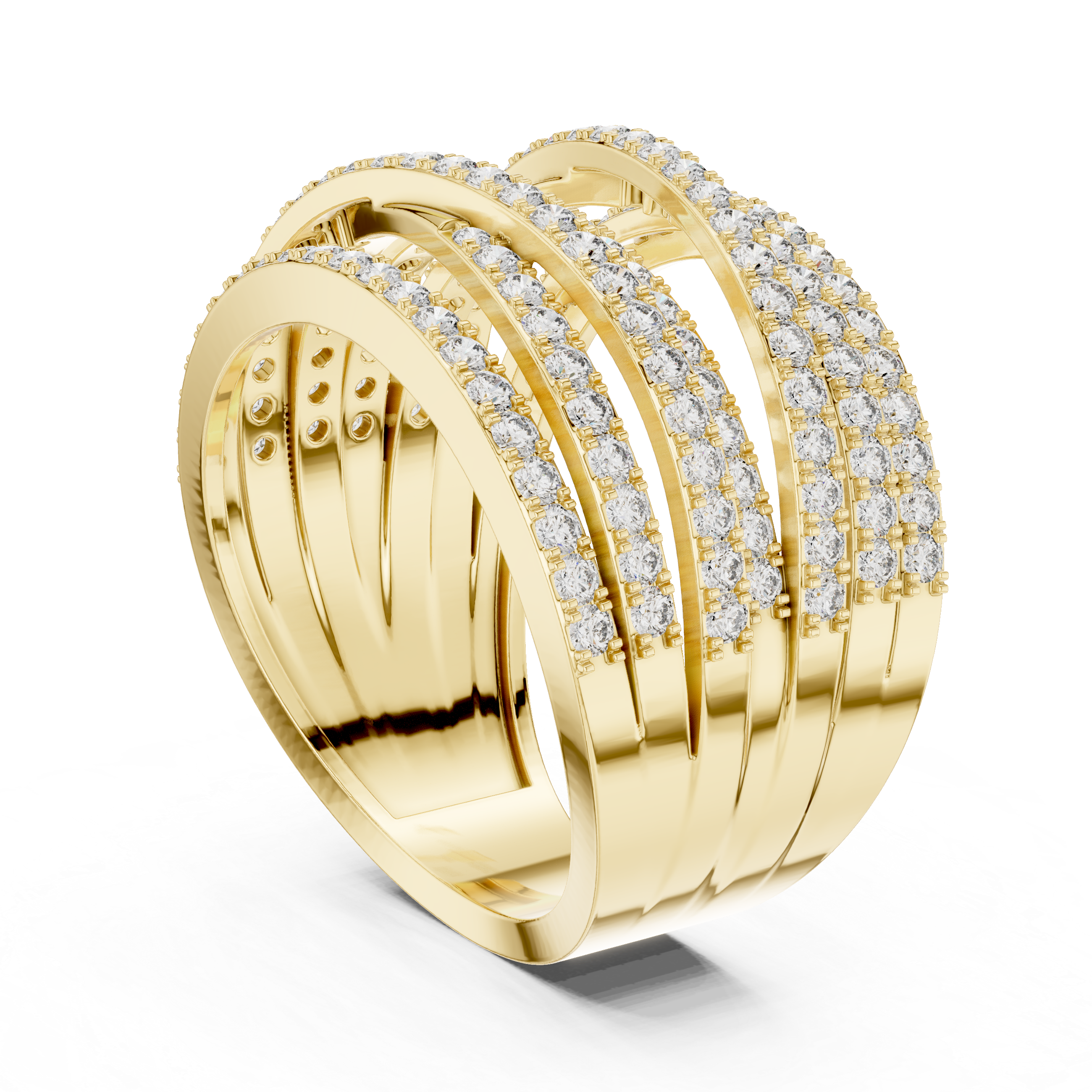 Multi Row Round Cut Diamond Twist Band Ring