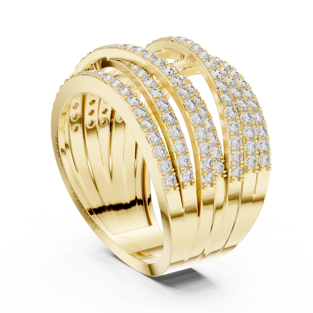 Multi Row Round Cut Diamond Twist Band Ring