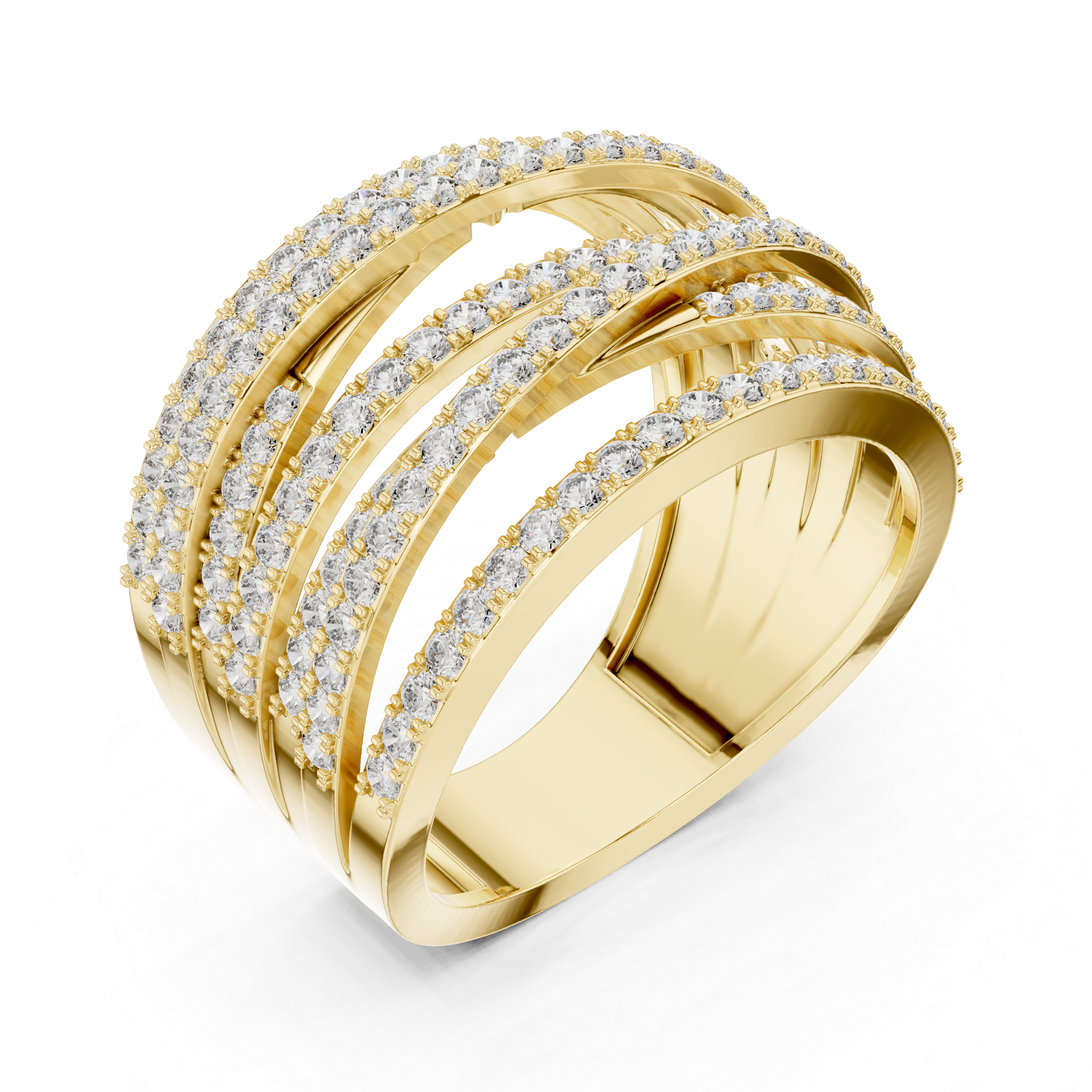 Multi Row Round Cut Diamond Twist Band Ring