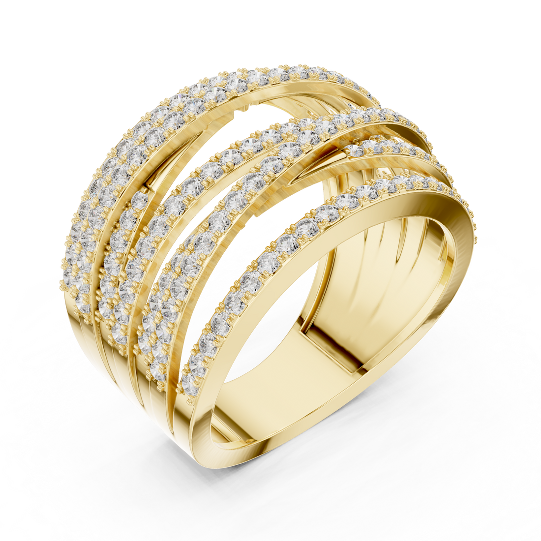 Multi Row Round Cut Diamond Twist Band Ring