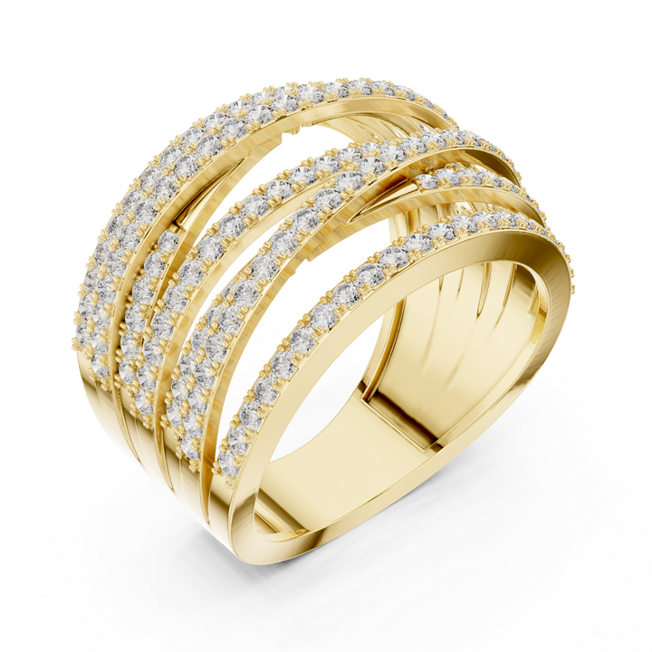 Multi Row Round Cut Diamond Twist Band Ring