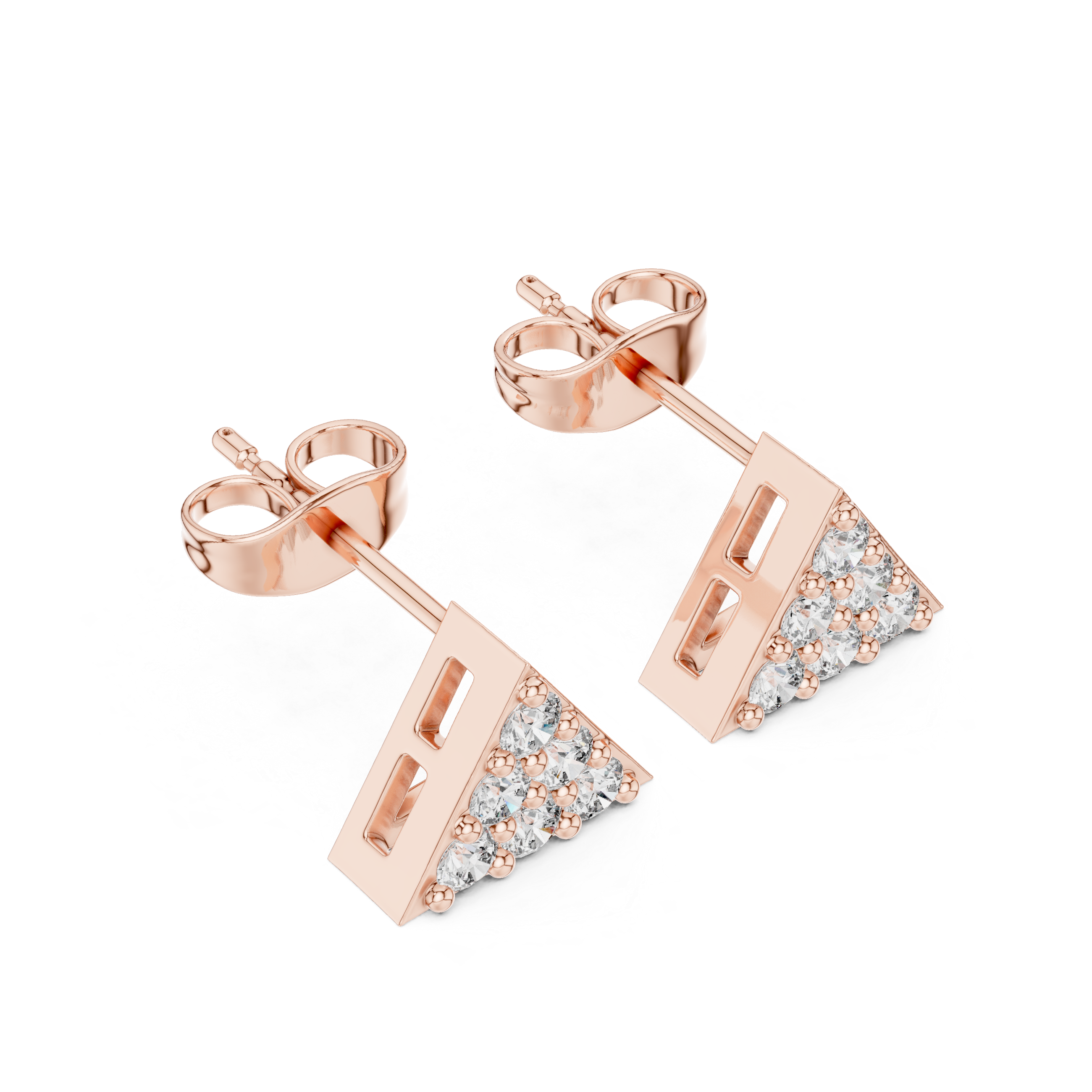 Round Brilliant Diamond Triangle Cluster Prong Set Geometric Stud Earrings