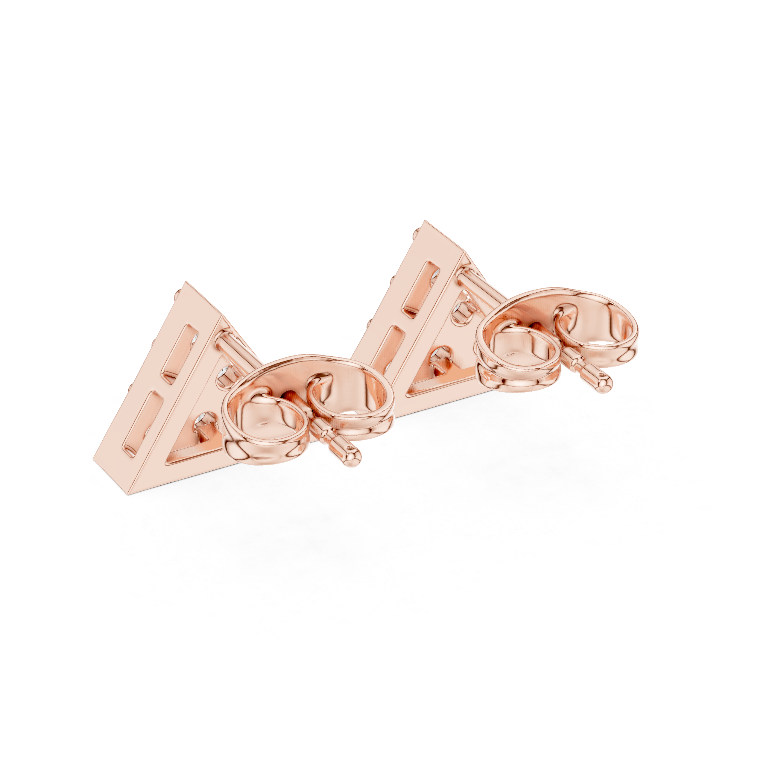 Round Brilliant Diamond Triangle Cluster Prong Set Geometric Stud Earrings