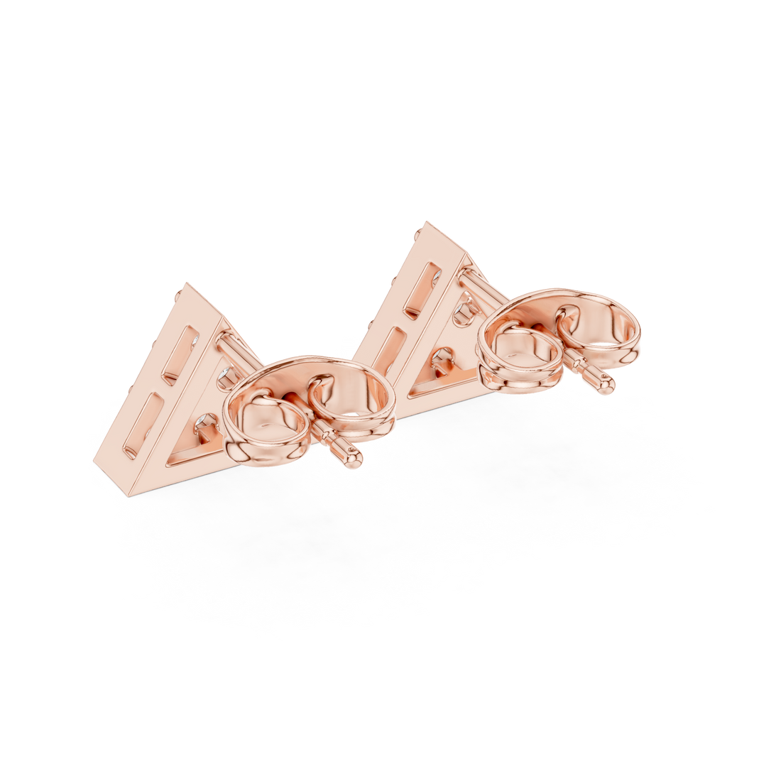 Round Brilliant Diamond Triangle Cluster Prong Set Geometric Stud Earrings