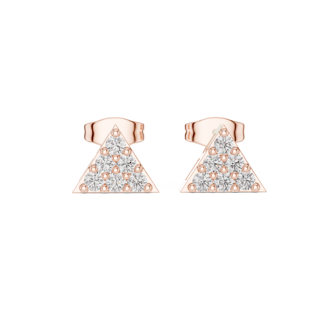 Round Brilliant Diamond Triangle Cluster Prong Set Geometric Stud Earrings