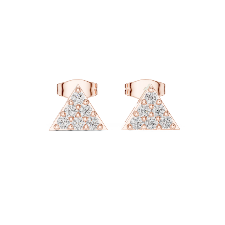 Round Brilliant Diamond Triangle Cluster Prong Set Geometric Stud Earrings