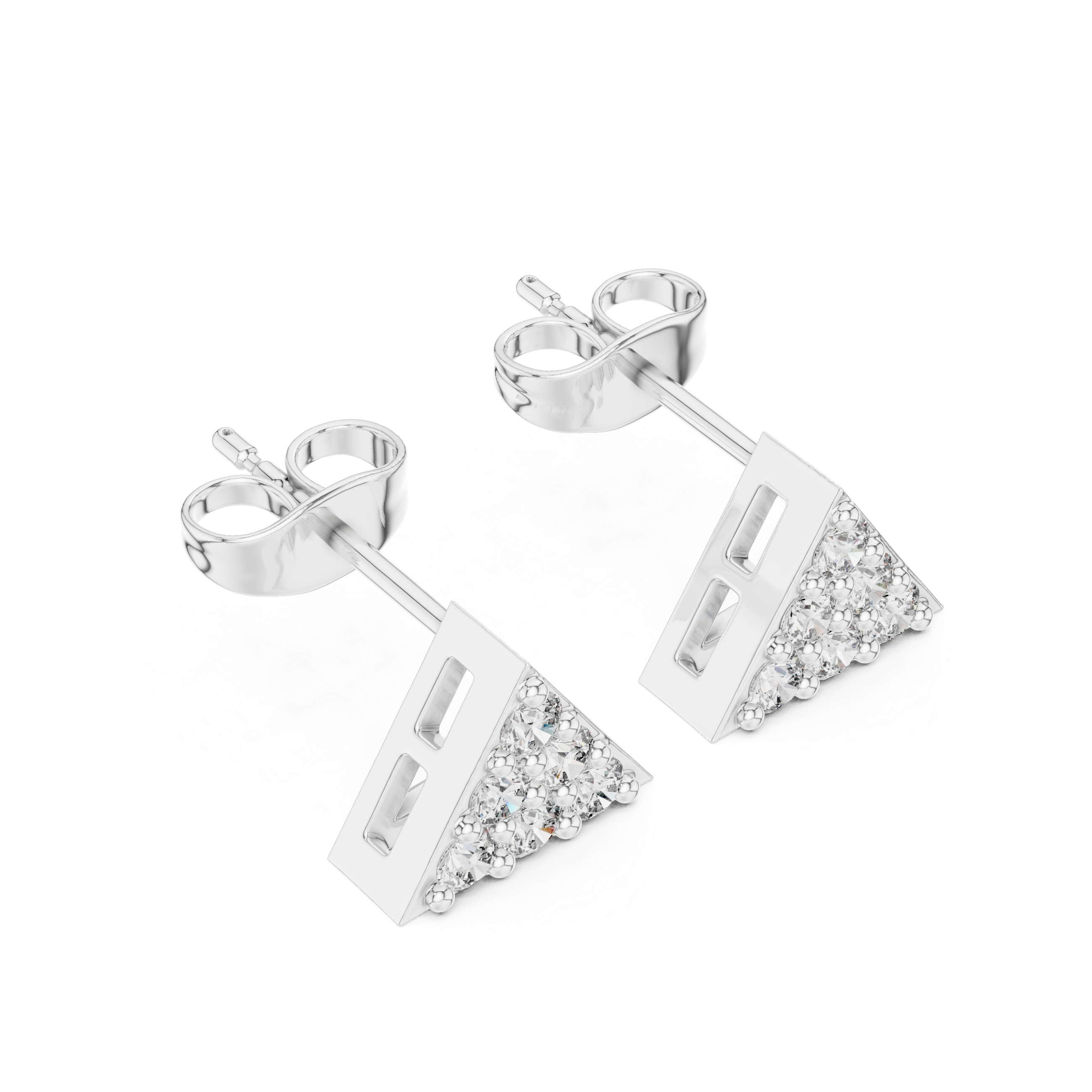 Round Brilliant Diamond Triangle Cluster Prong Set Geometric Stud Earrings