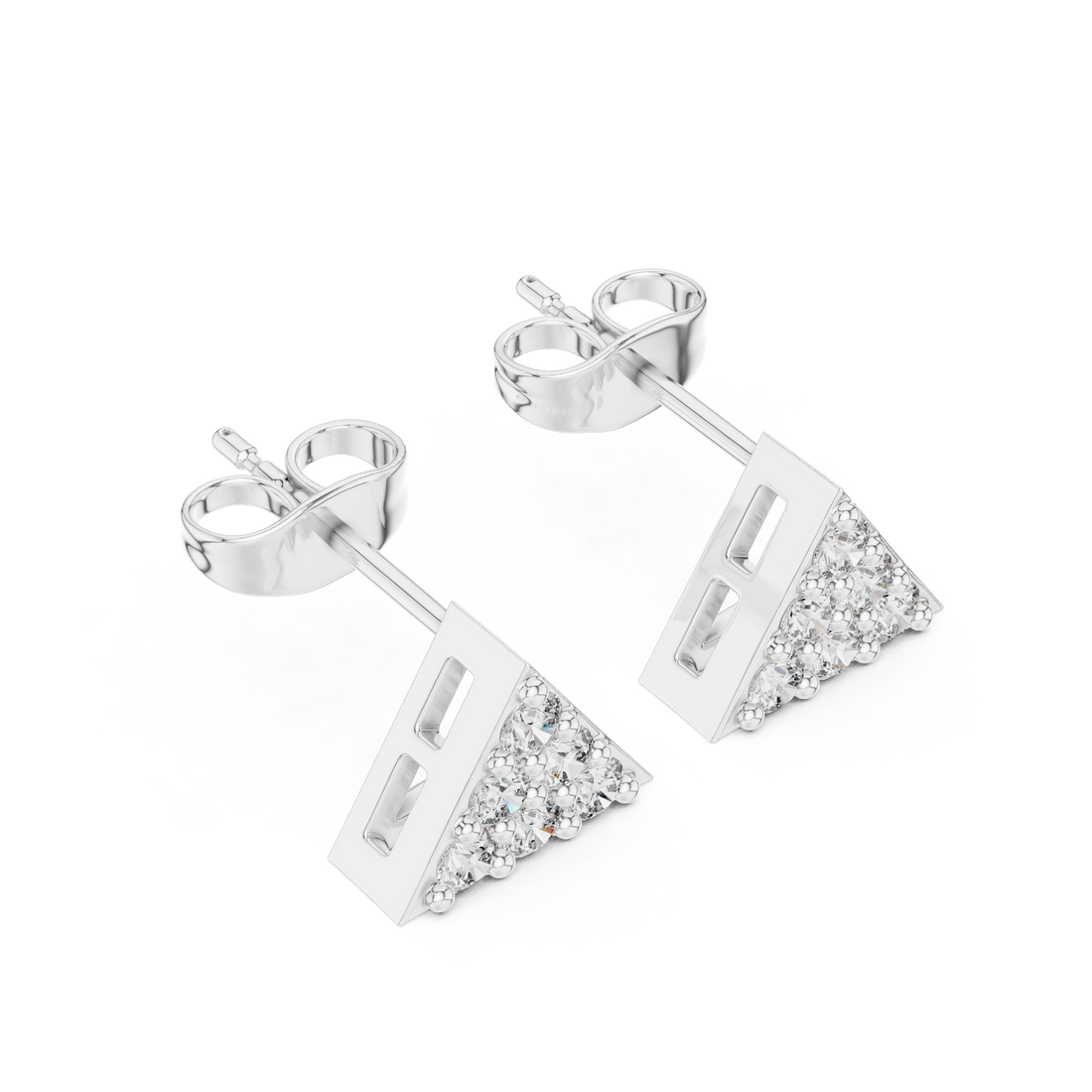 Round Brilliant Diamond Triangle Cluster Prong Set Geometric Stud Earrings