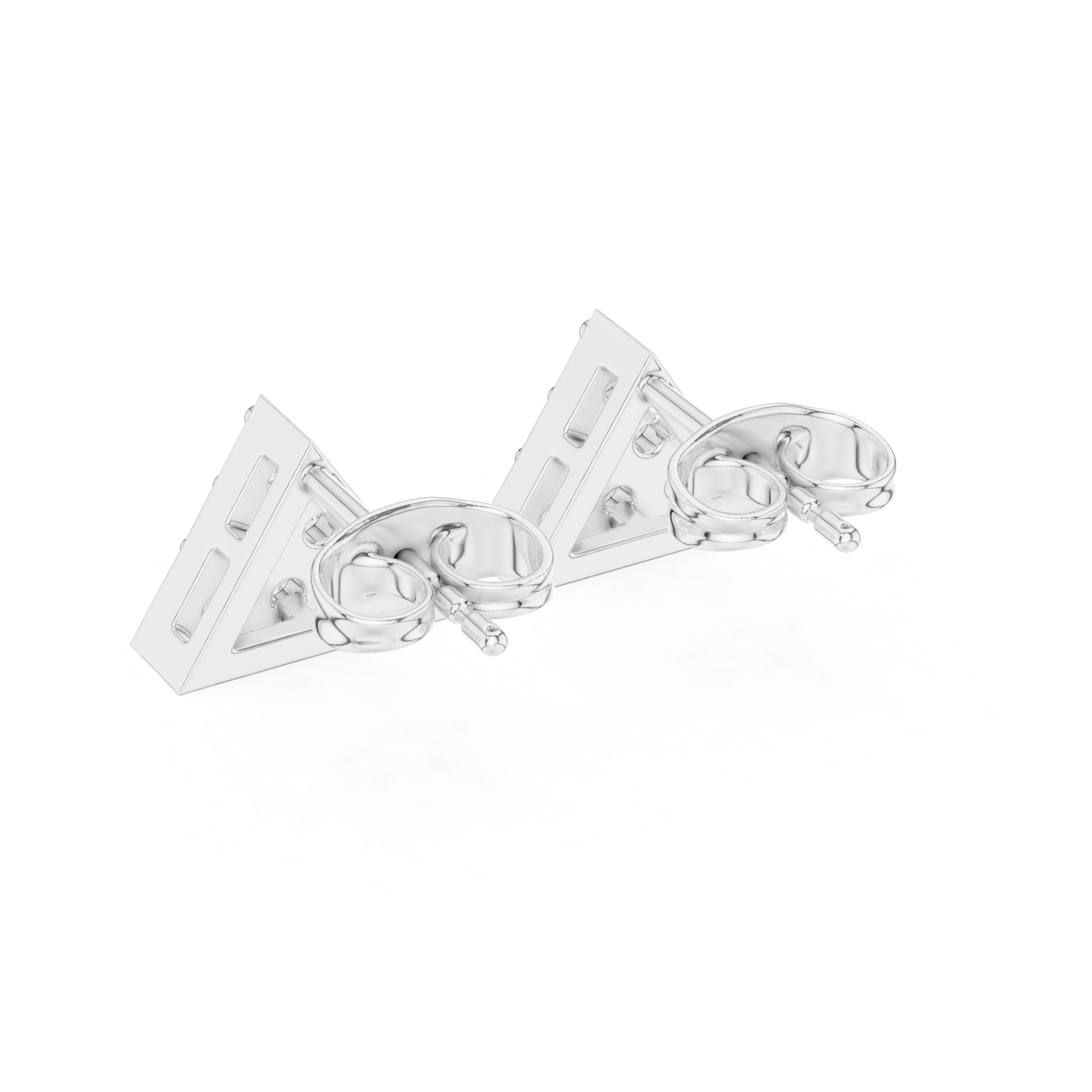 Round Brilliant Diamond Triangle Cluster Prong Set Geometric Stud Earrings