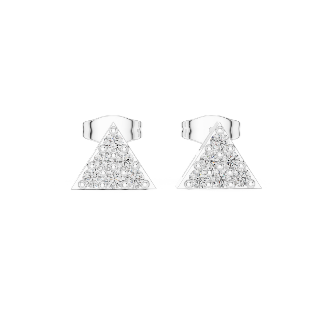 Round Brilliant Diamond Triangle Cluster Prong Set Geometric Stud Earrings