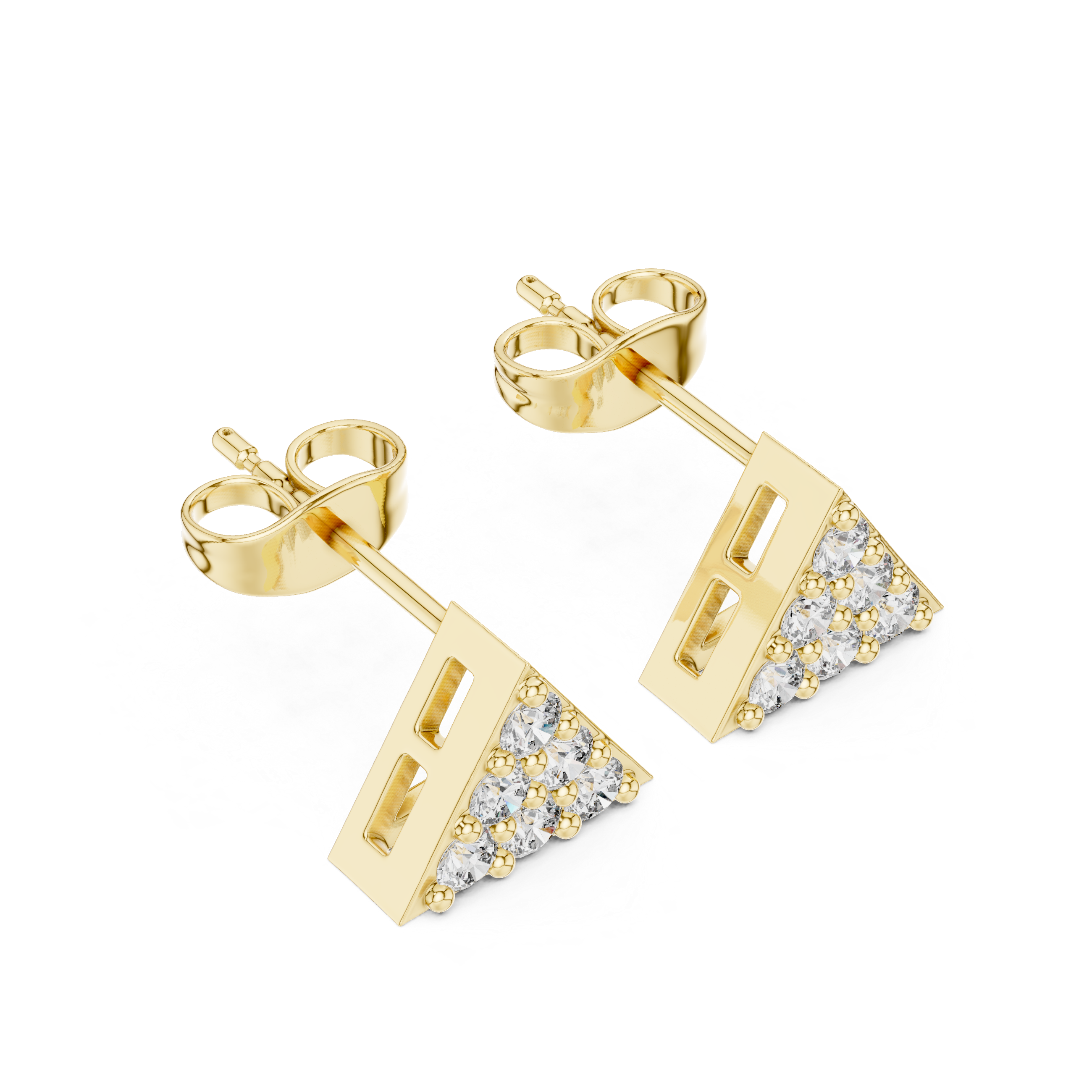 Round Brilliant Diamond Triangle Cluster Prong Set Geometric Stud Earrings