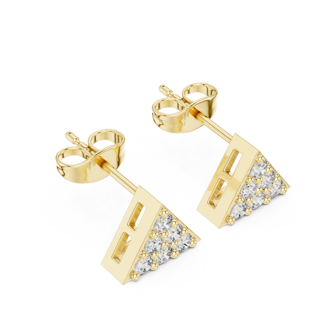 Round Brilliant Diamond Triangle Cluster Prong Set Geometric Stud Earrings