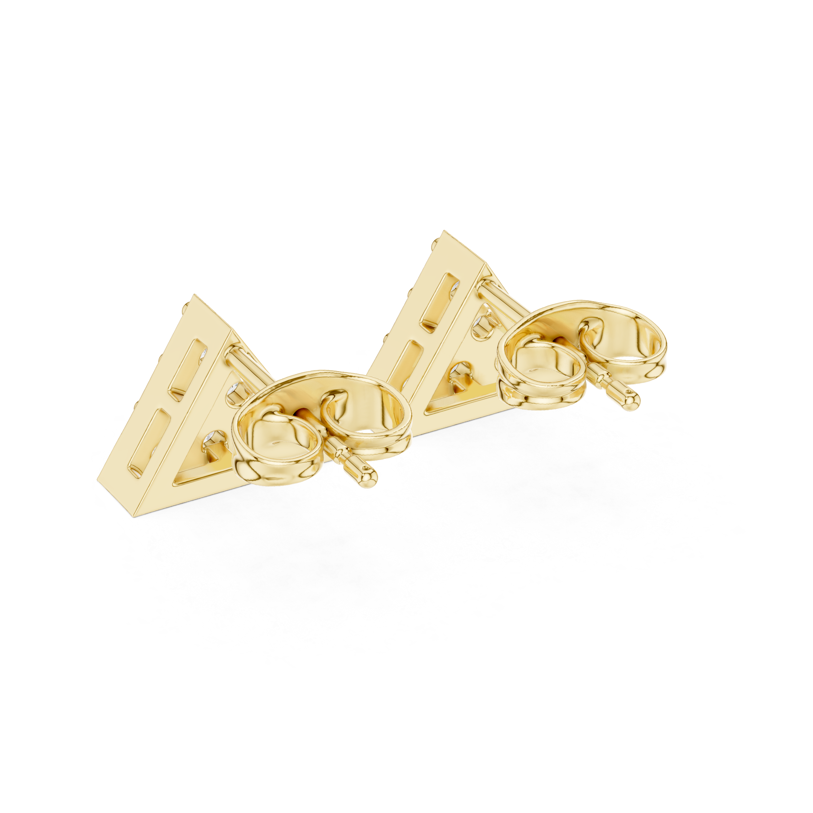 Round Brilliant Diamond Triangle Cluster Prong Set Geometric Stud Earrings