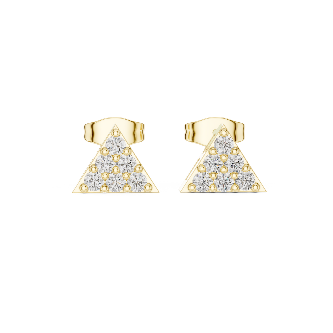 Round Brilliant Diamond Triangle Cluster Prong Set Geometric Stud Earrings