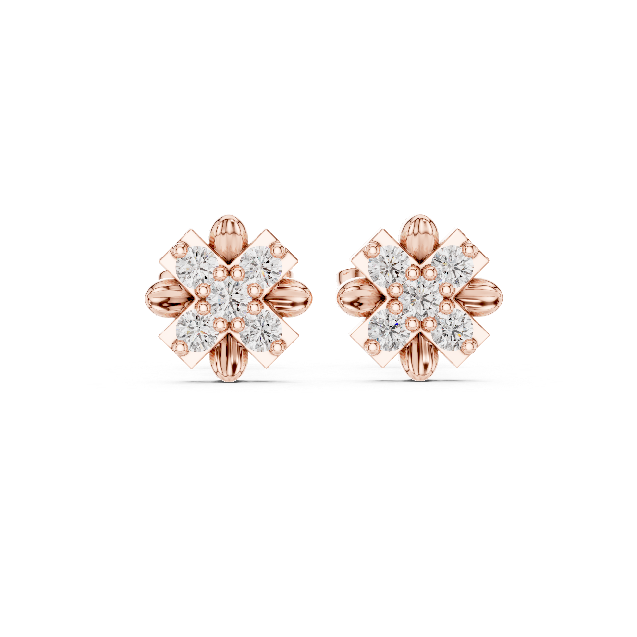 Round Brilliant Diamond Floral Cluster Geometric Star Stud Earrings